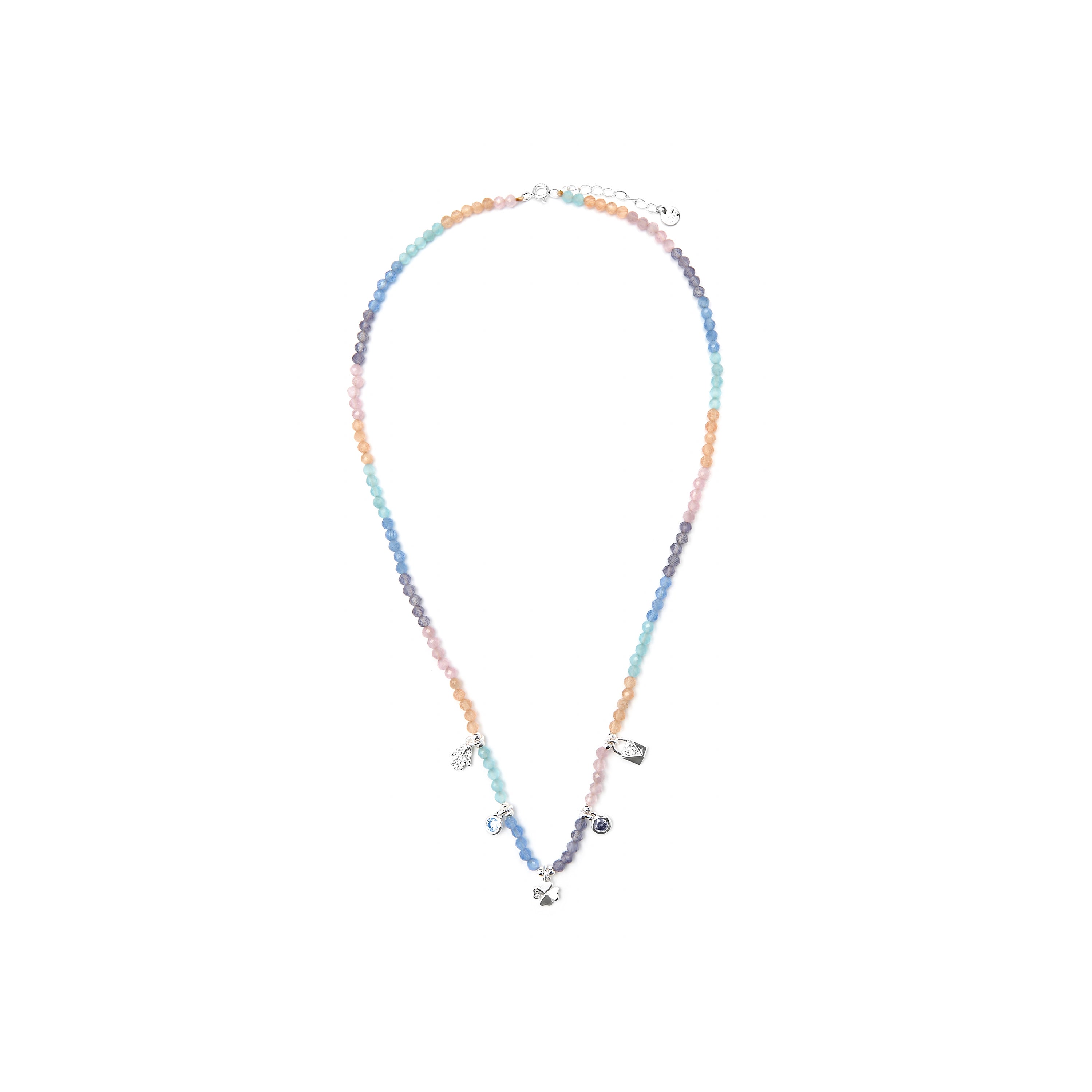 925 Sterling Silver and Multicolor Crystal Necklace with Rhodium Finish - Muza