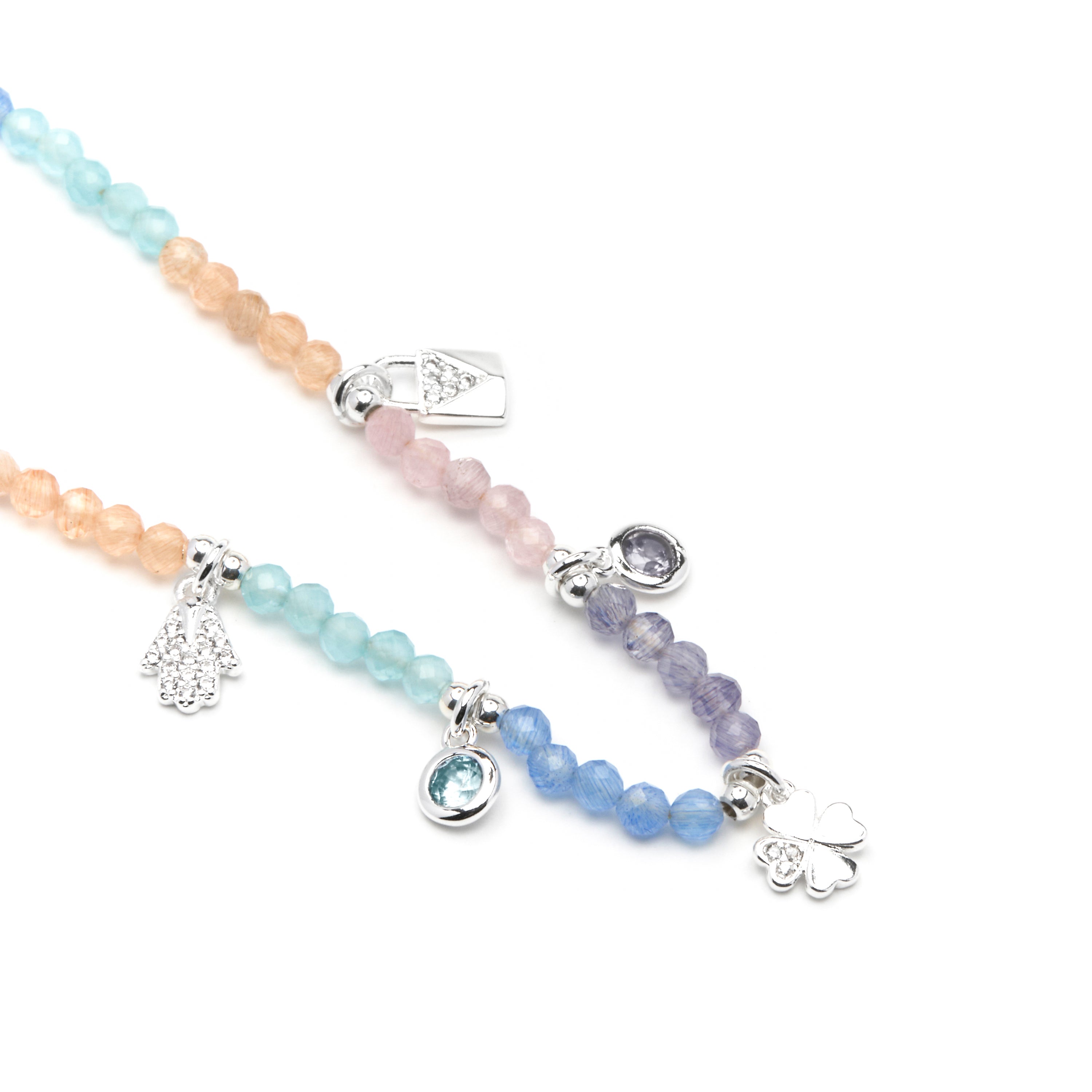 925 Sterling Silver and Multicolor Crystal Necklace with Rhodium Finish - Muza