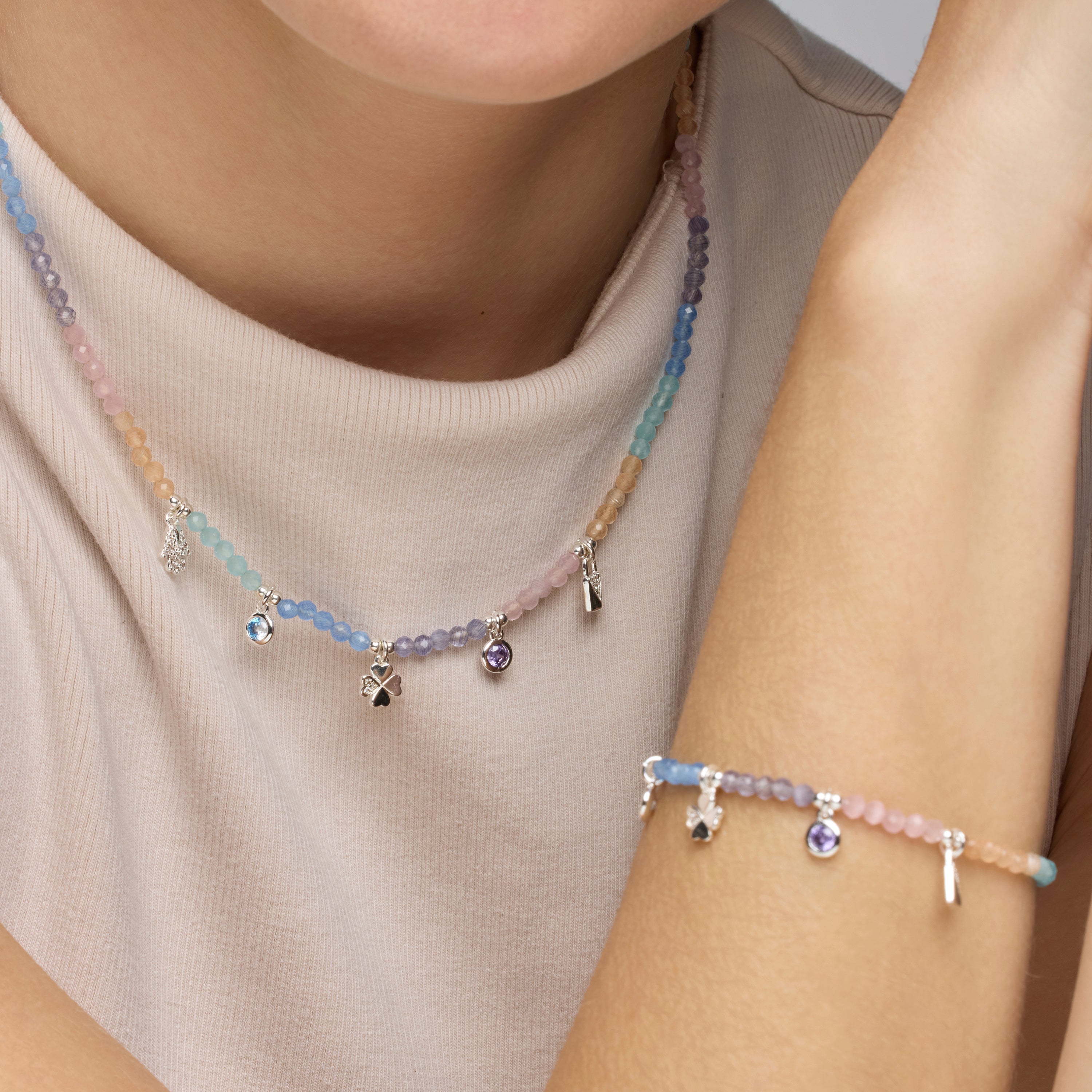 925 Sterling Silver and Multicolor Crystal Necklace with Rhodium Finish - Muza
