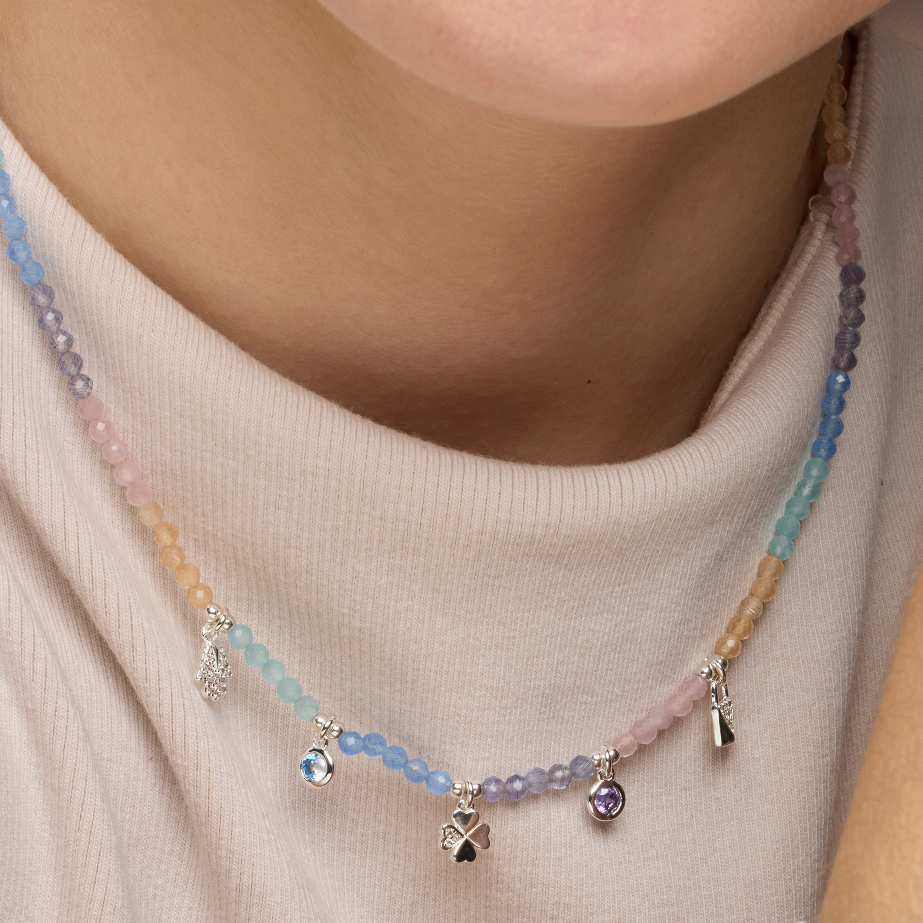 925 Sterling Silver and Multicolor Crystal Necklace with Rhodium Finish - Muza