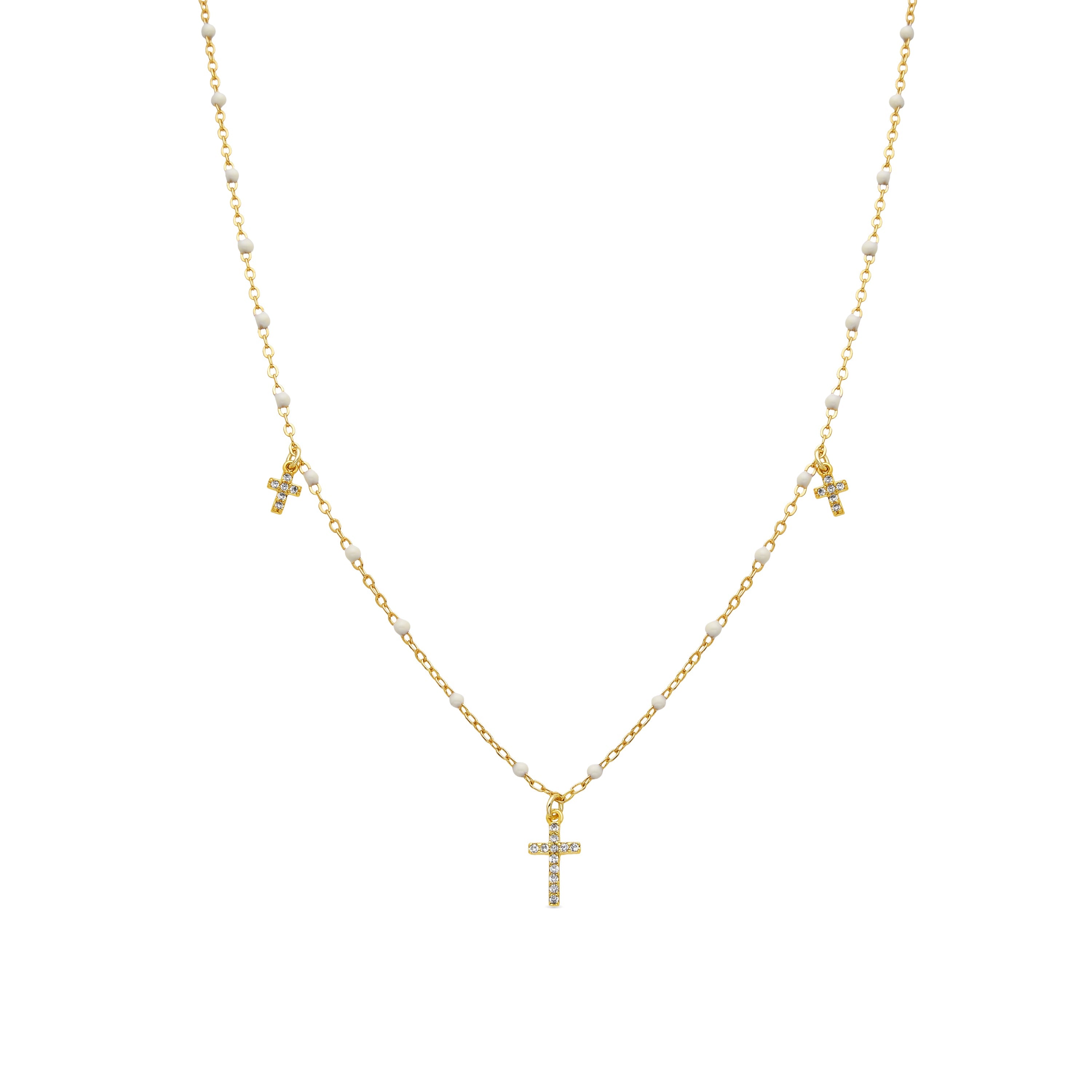 925 Sterling Silver and White Lacquer Necklace with 18k Yellow Gold Finish - Haja