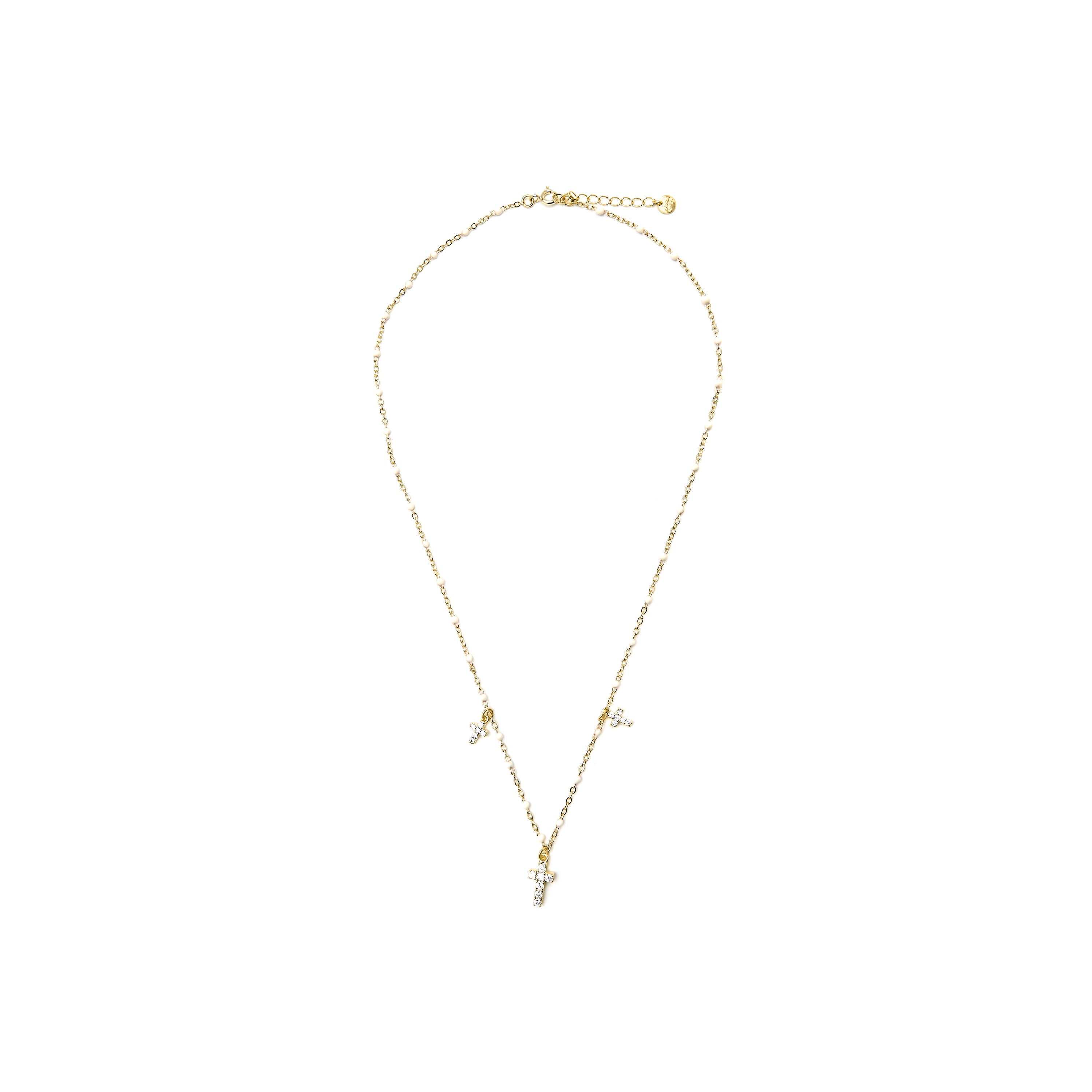 925 Sterling Silver and White Lacquer Necklace with 18k Yellow Gold Finish - Haja