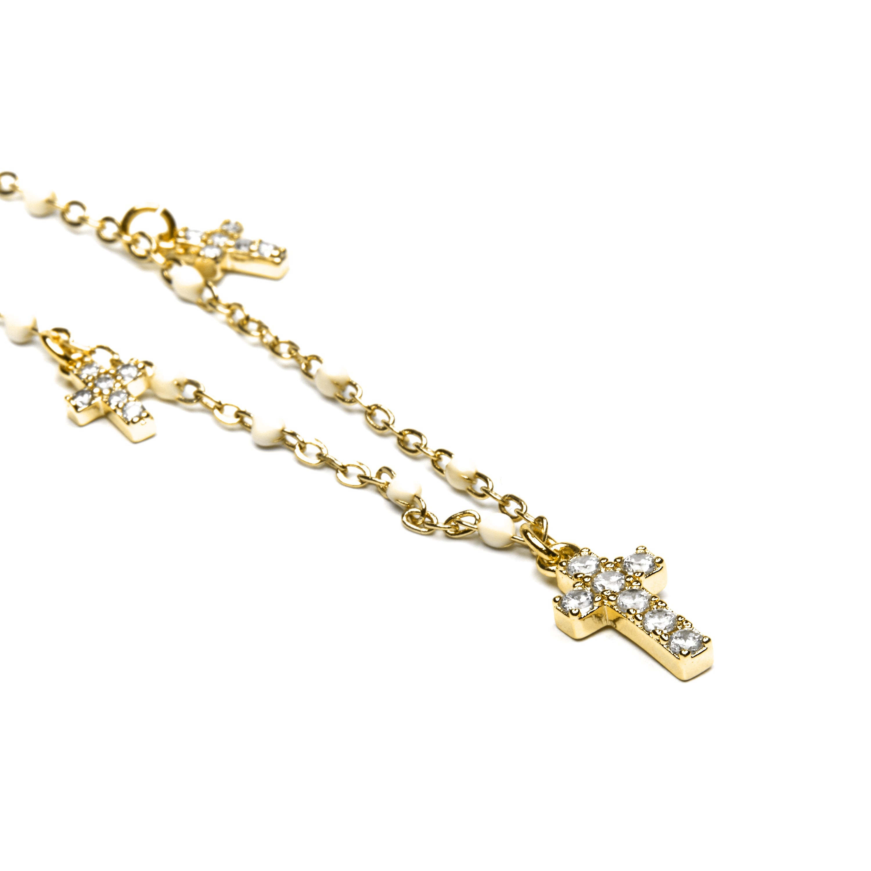 925 Sterling Silver and White Lacquer Necklace with 18k Yellow Gold Finish - Haja