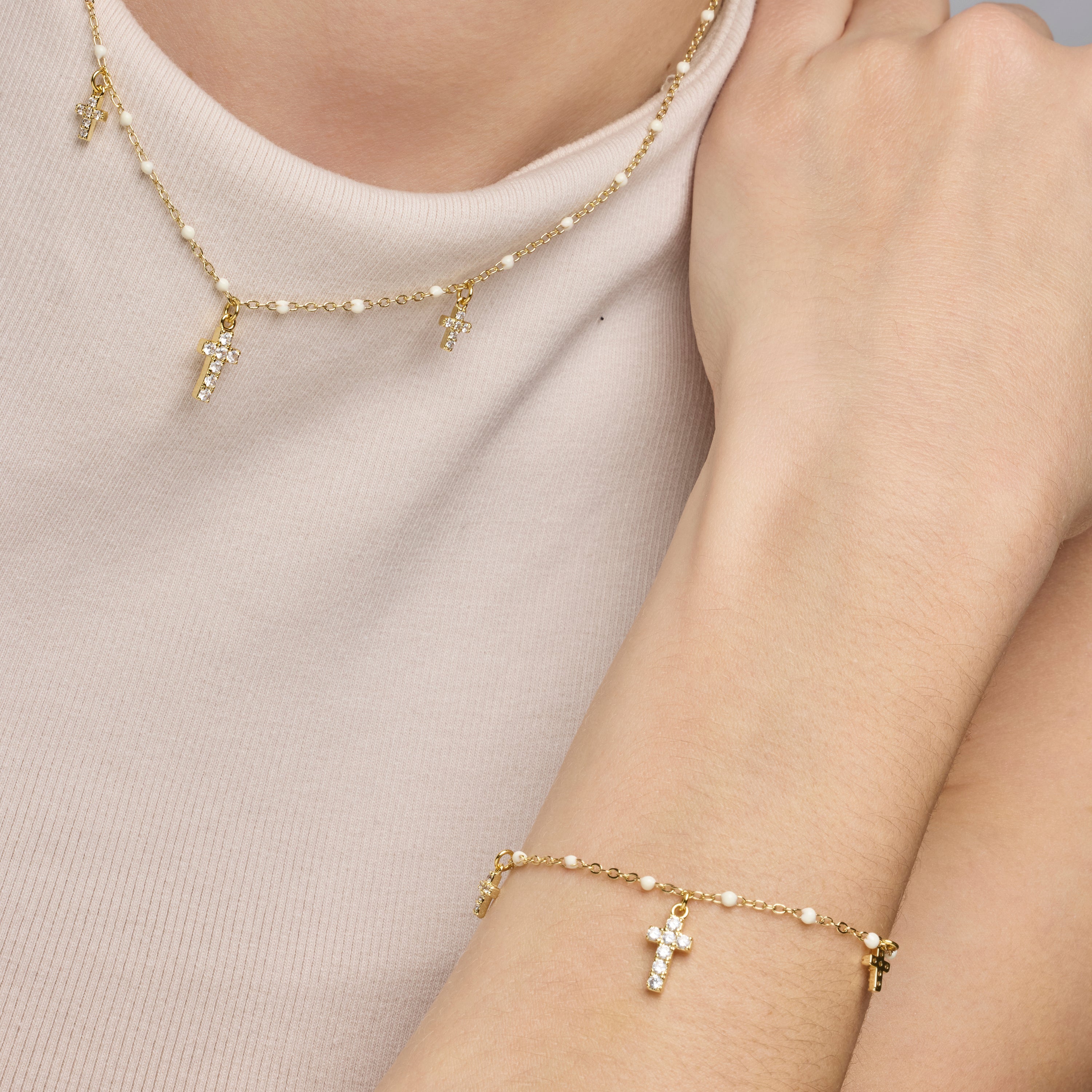 925 Sterling Silver and White Lacquer Necklace with 18k Yellow Gold Finish - Haja
