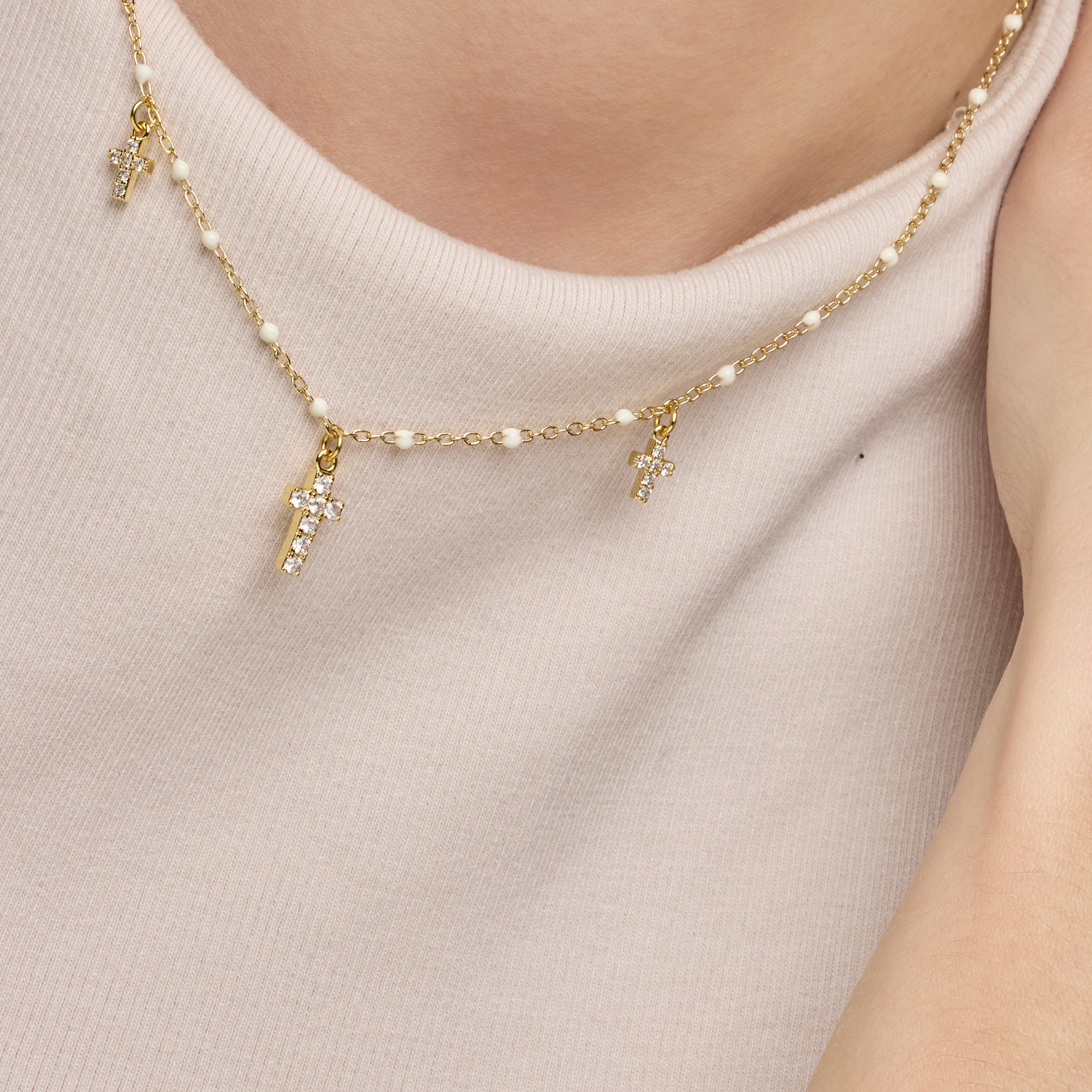 925 Sterling Silver and White Lacquer Necklace with 18k Yellow Gold Finish - Haja