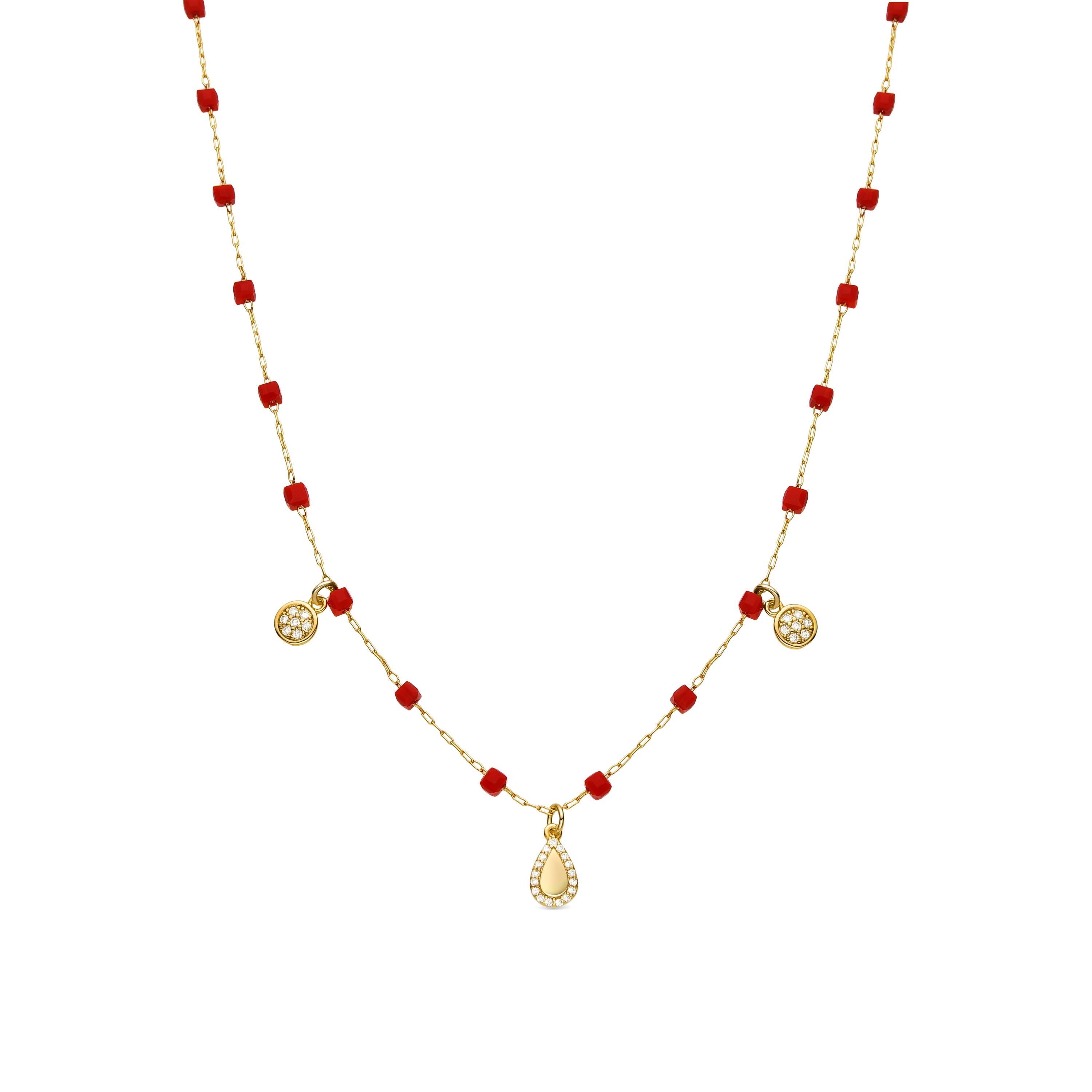 925 Sterling Silver and Red Crystal Necklace with 18k Yellow Gold Finish - Kirrio