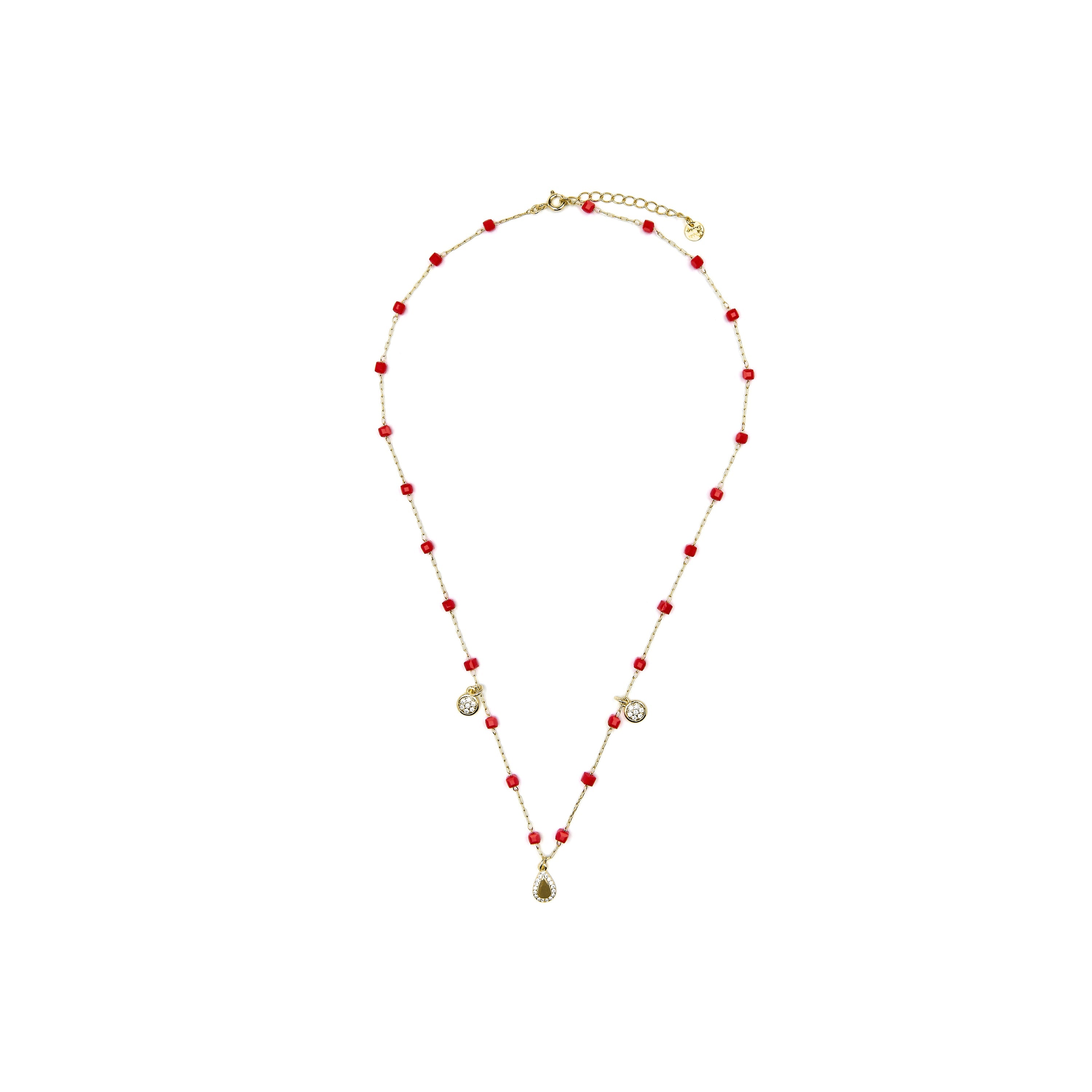 925 Sterling Silver and Red Crystal Necklace with 18k Yellow Gold Finish - Kirrio