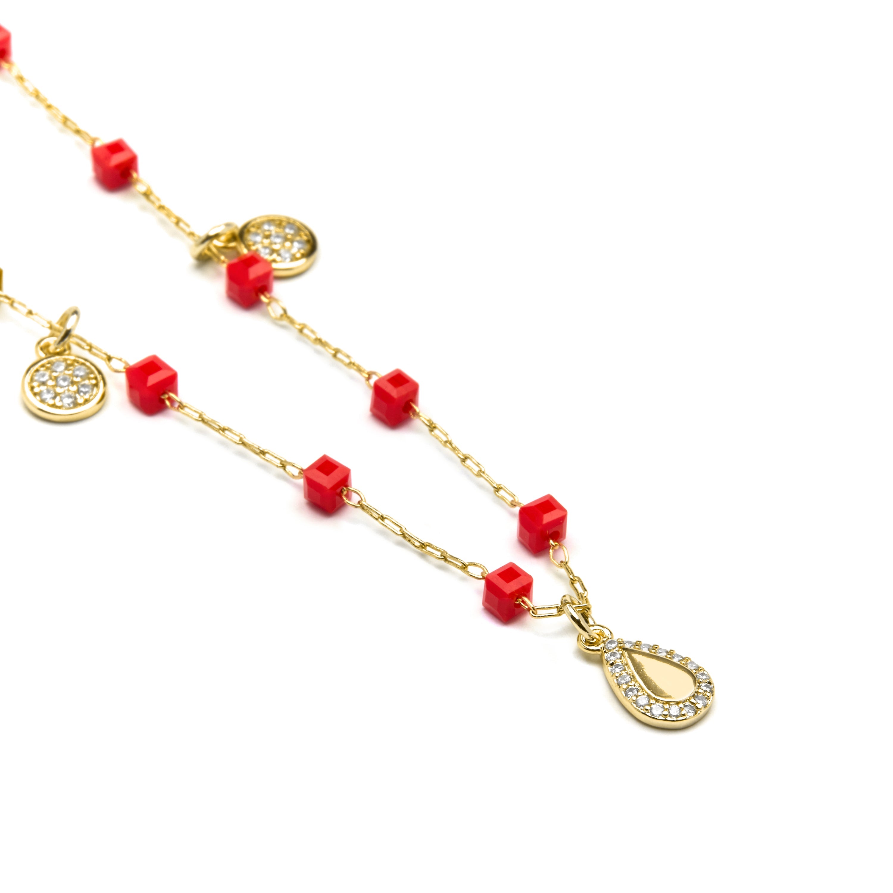 925 Sterling Silver and Red Crystal Necklace with 18k Yellow Gold Finish - Kirrio