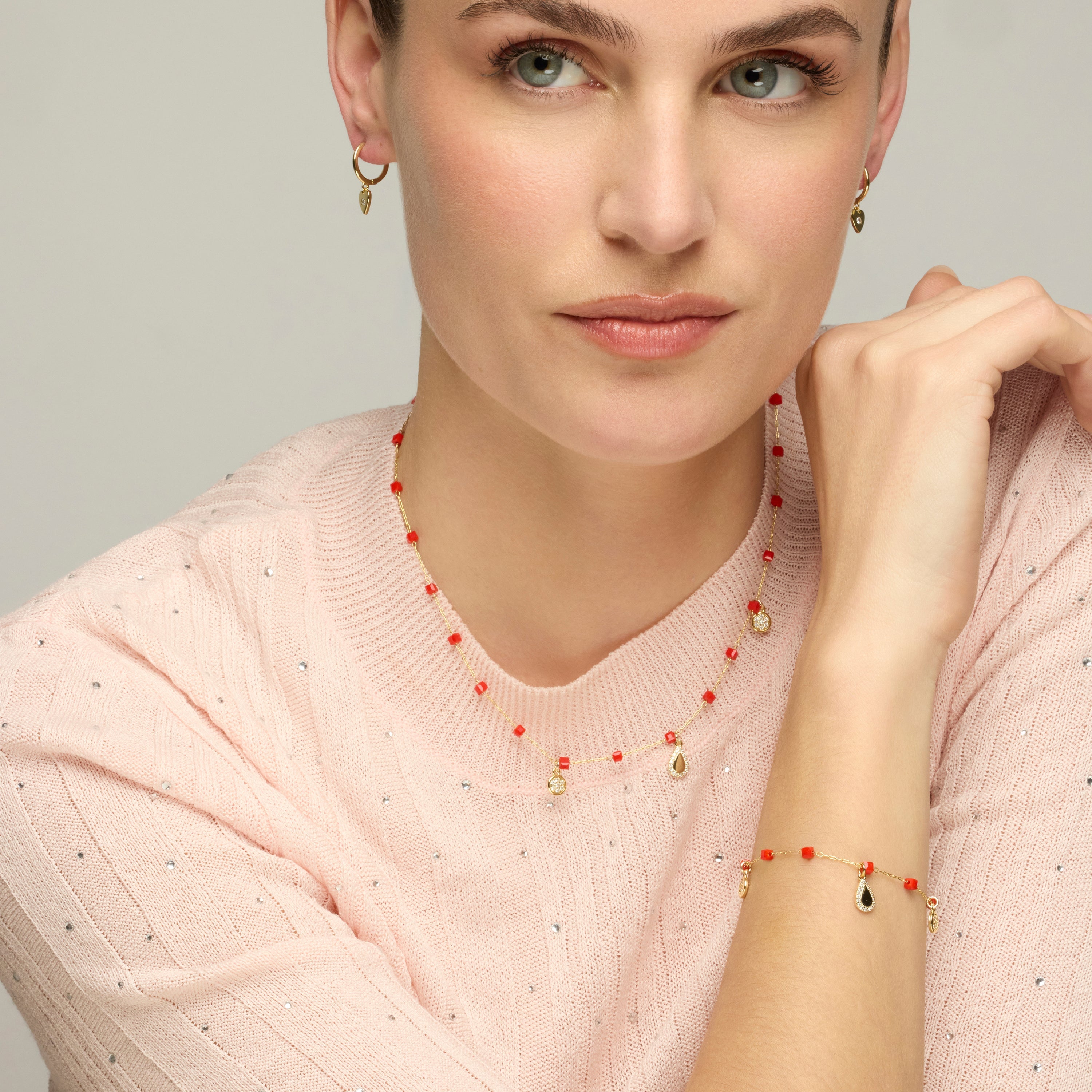 925 Sterling Silver and Red Crystal Necklace with 18k Yellow Gold Finish - Kirrio