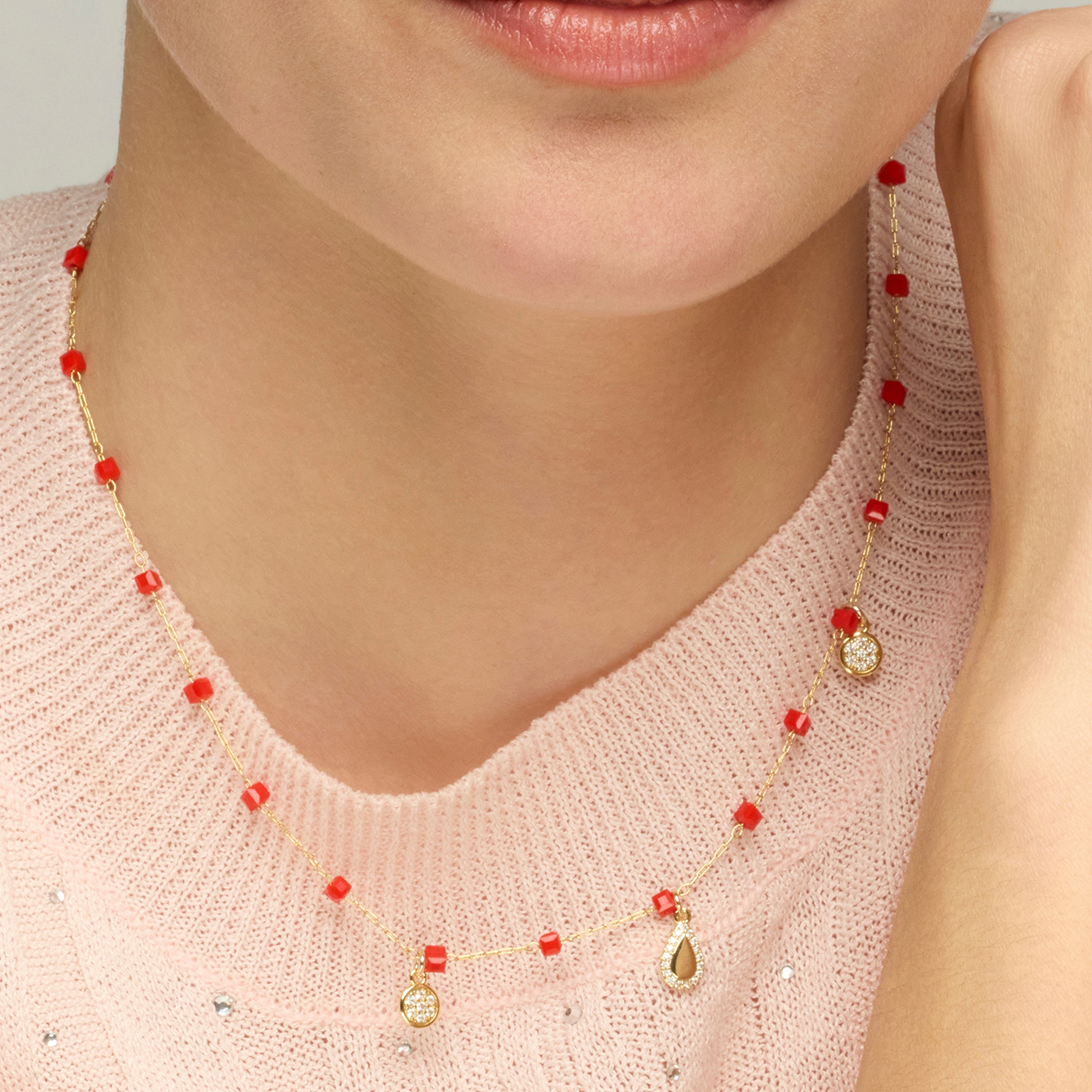925 Sterling Silver and Red Crystal Necklace with 18k Yellow Gold Finish - Kirrio