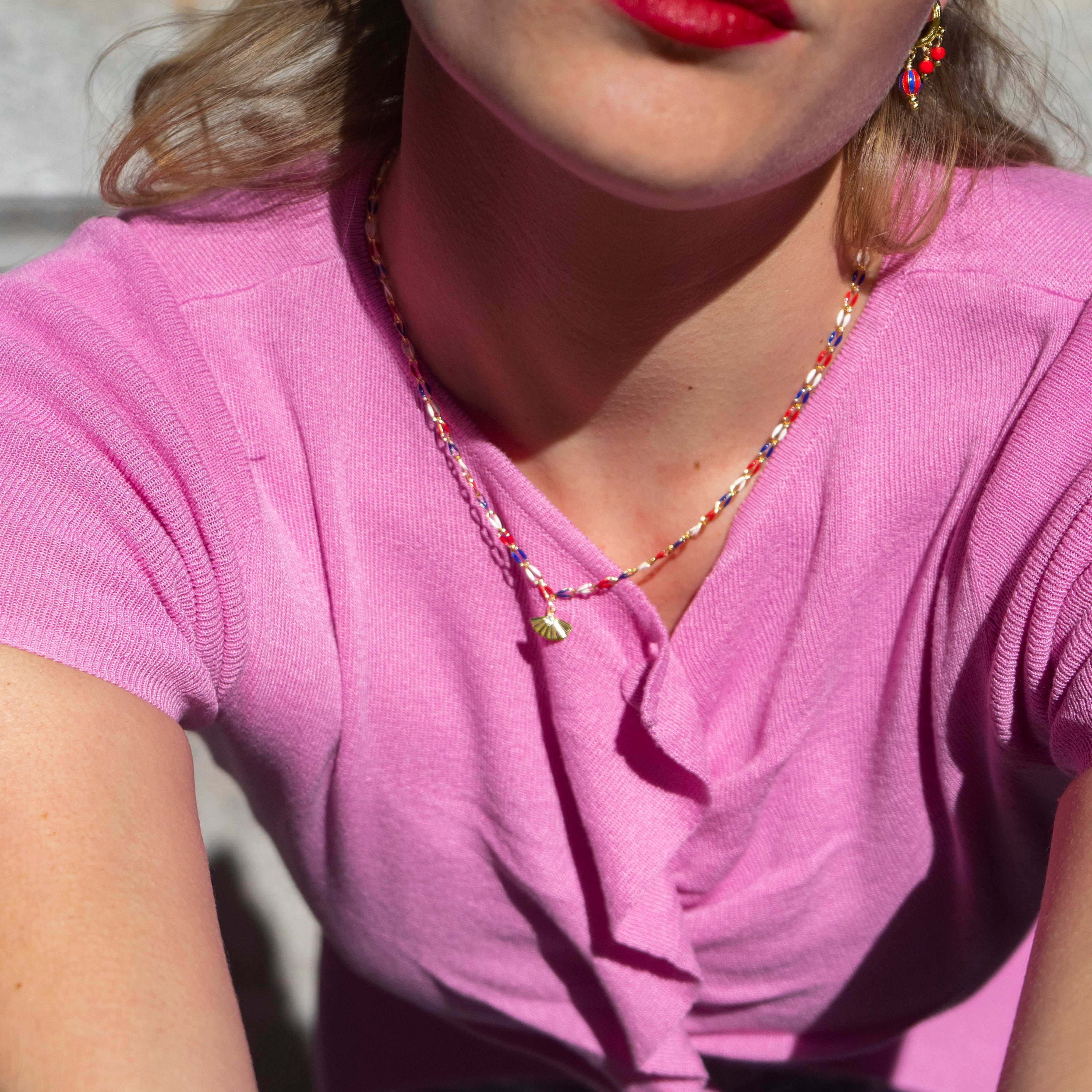 925 Sterling Silver and Multicolor Lacquer Necklace with 18k Yellow Gold Finish - Xibruk