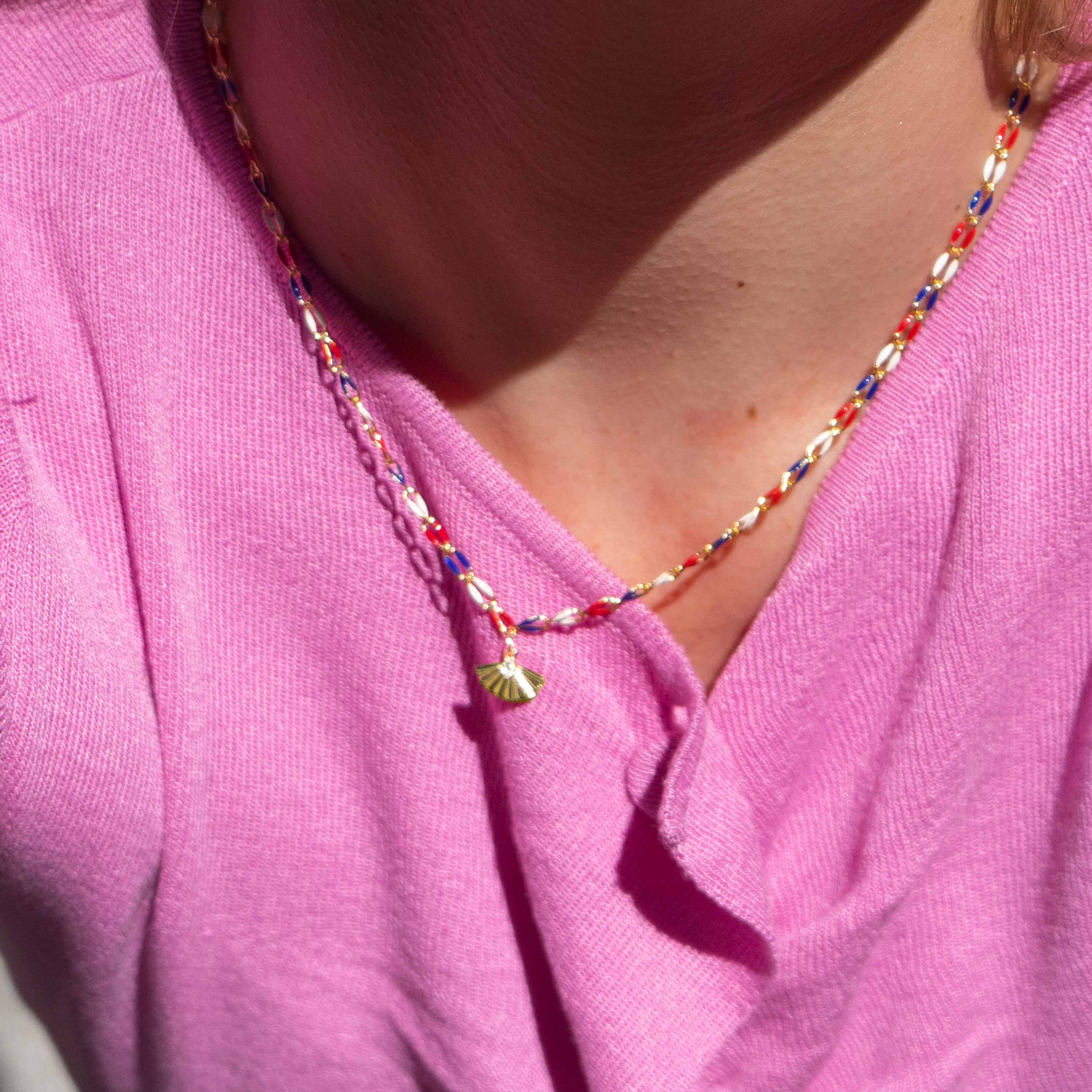 925 Sterling Silver and Multicolor Lacquer Necklace with 18k Yellow Gold Finish - Xibruk