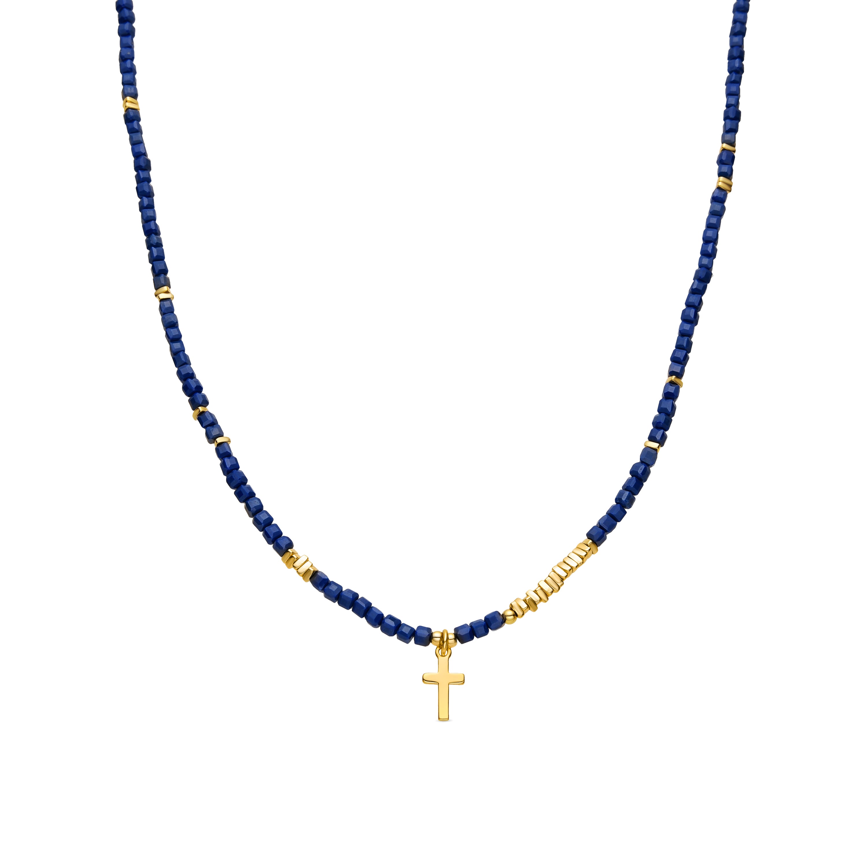 925 Sterling Silver and Dark Blue Crystal Necklace in 18k Yellow Gold Finish - Iszun