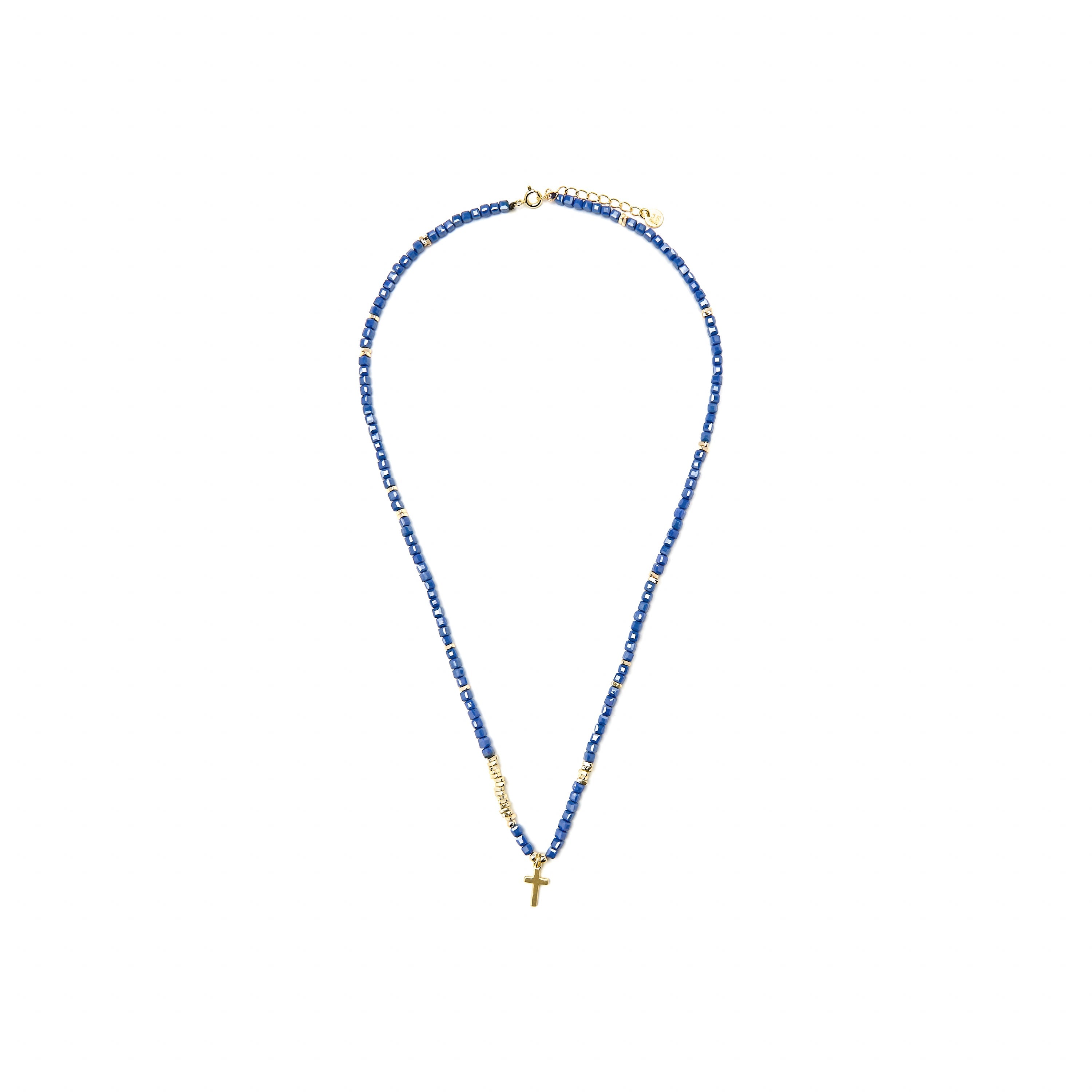925 Sterling Silver and Dark Blue Crystal Necklace in 18k Yellow Gold Finish - Iszun