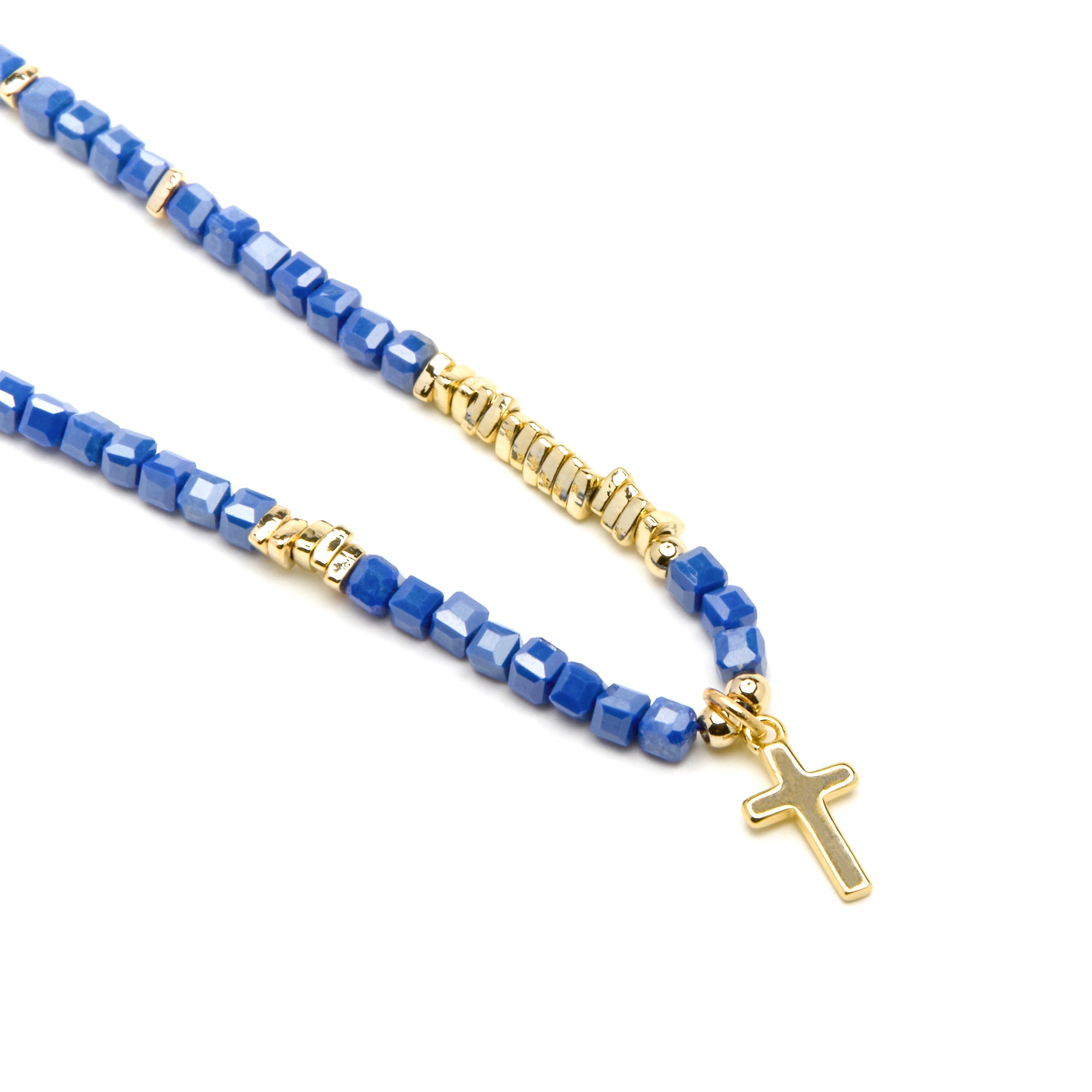 925 Sterling Silver and Dark Blue Crystal Necklace in 18k Yellow Gold Finish - Iszun
