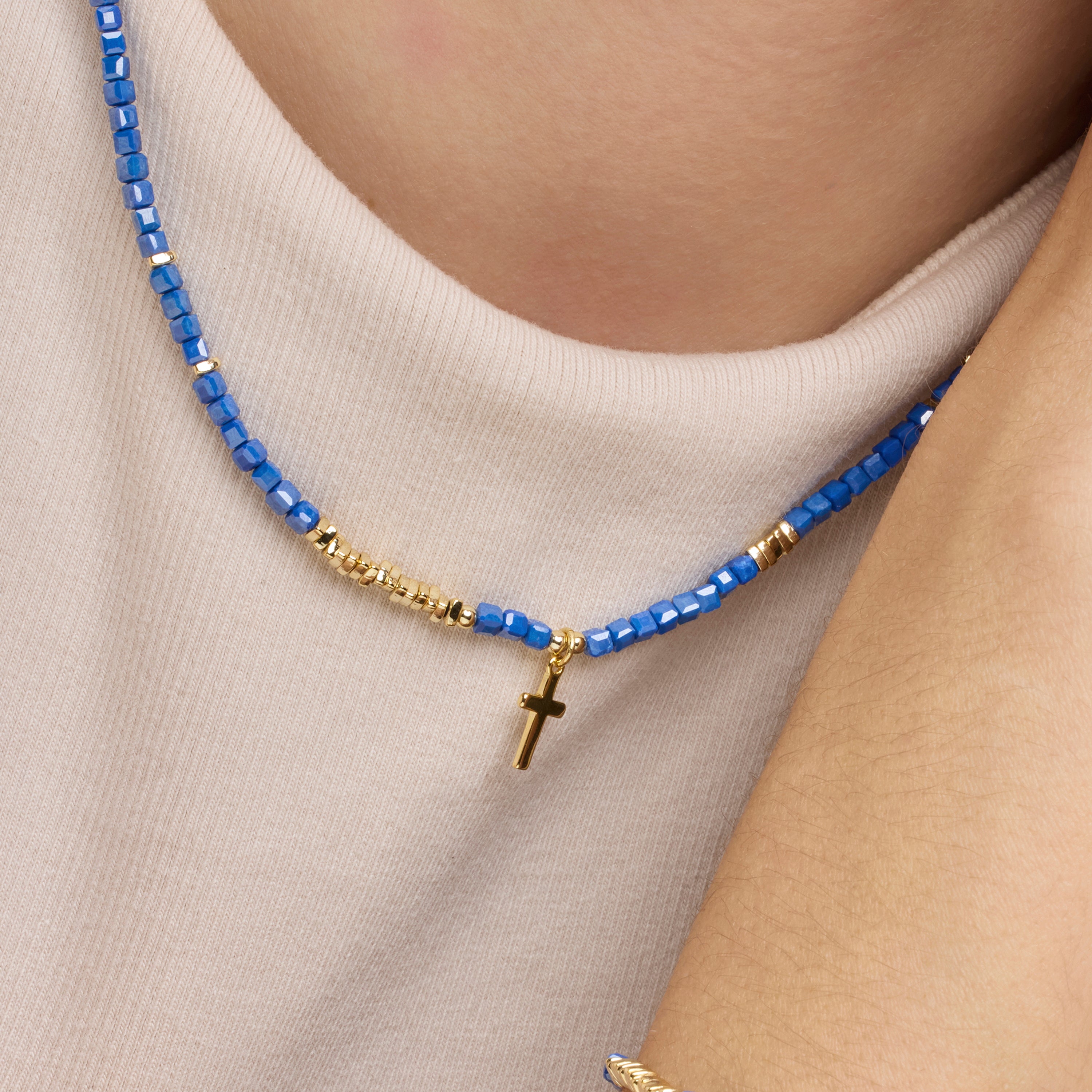 925 Sterling Silver and Dark Blue Crystal Necklace in 18k Yellow Gold Finish - Iszun