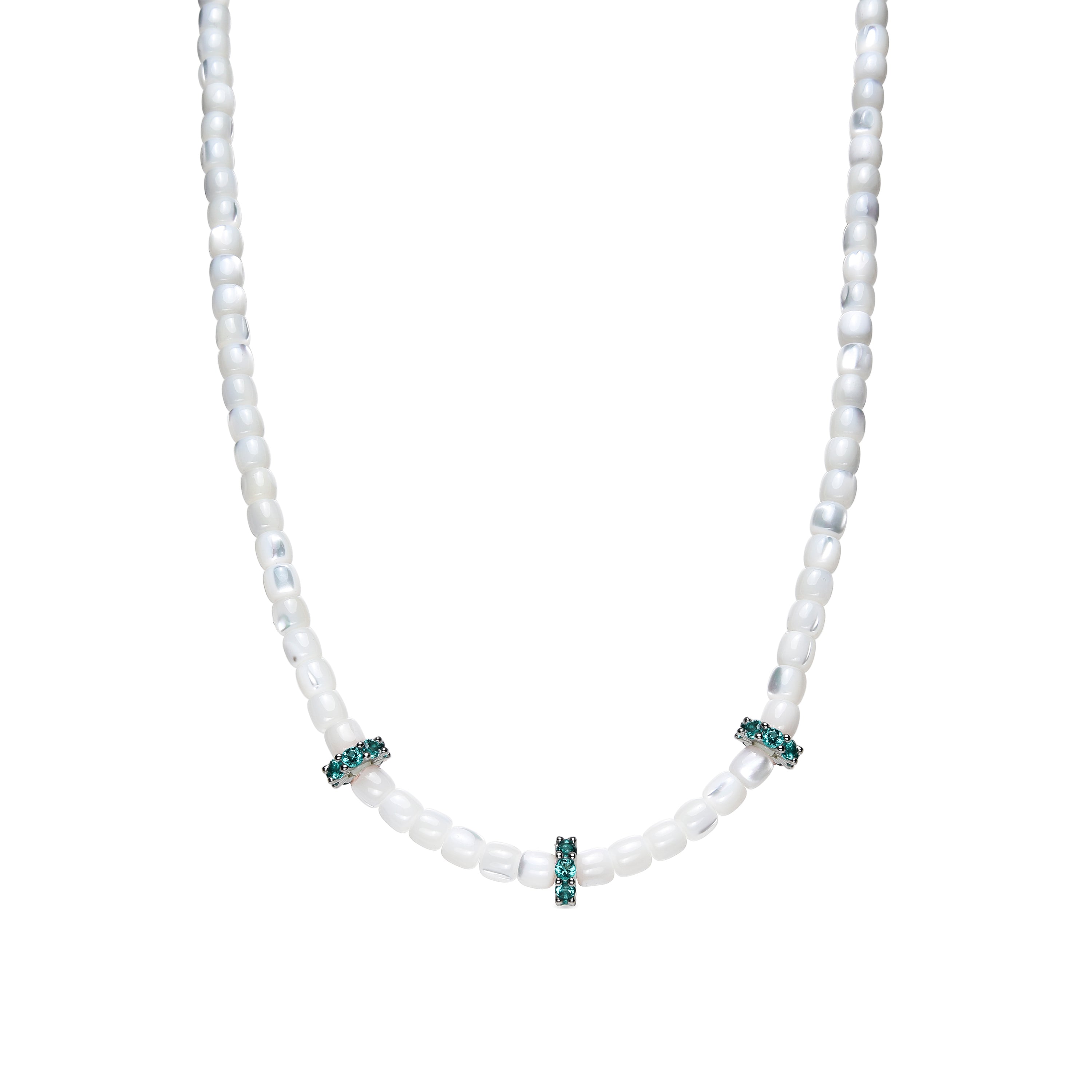 925 Sterling Silver and White Mother of Pearl Necklace with Rhodium Finish - Fyro