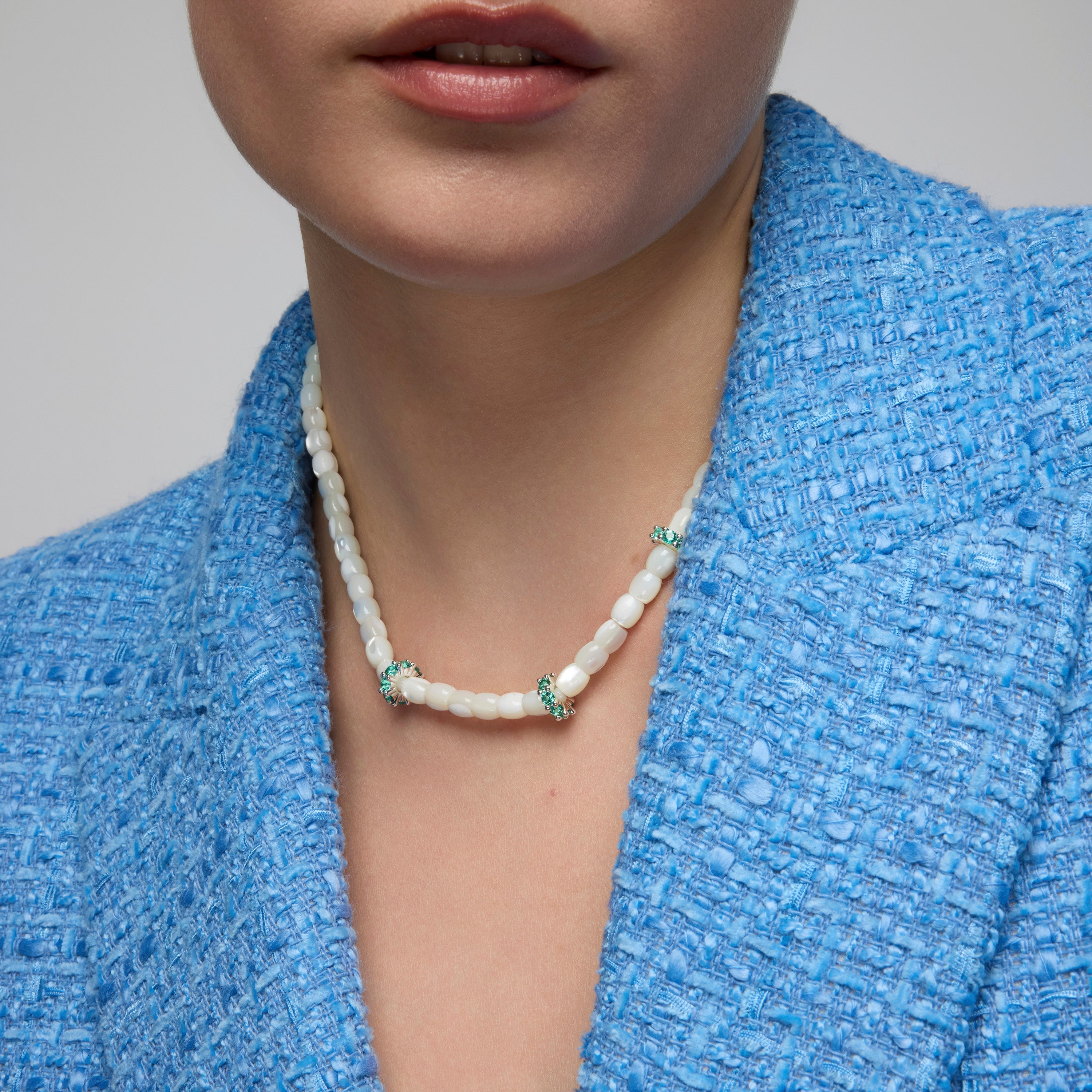 925 Sterling Silver and White Mother of Pearl Necklace with Rhodium Finish - Fyro