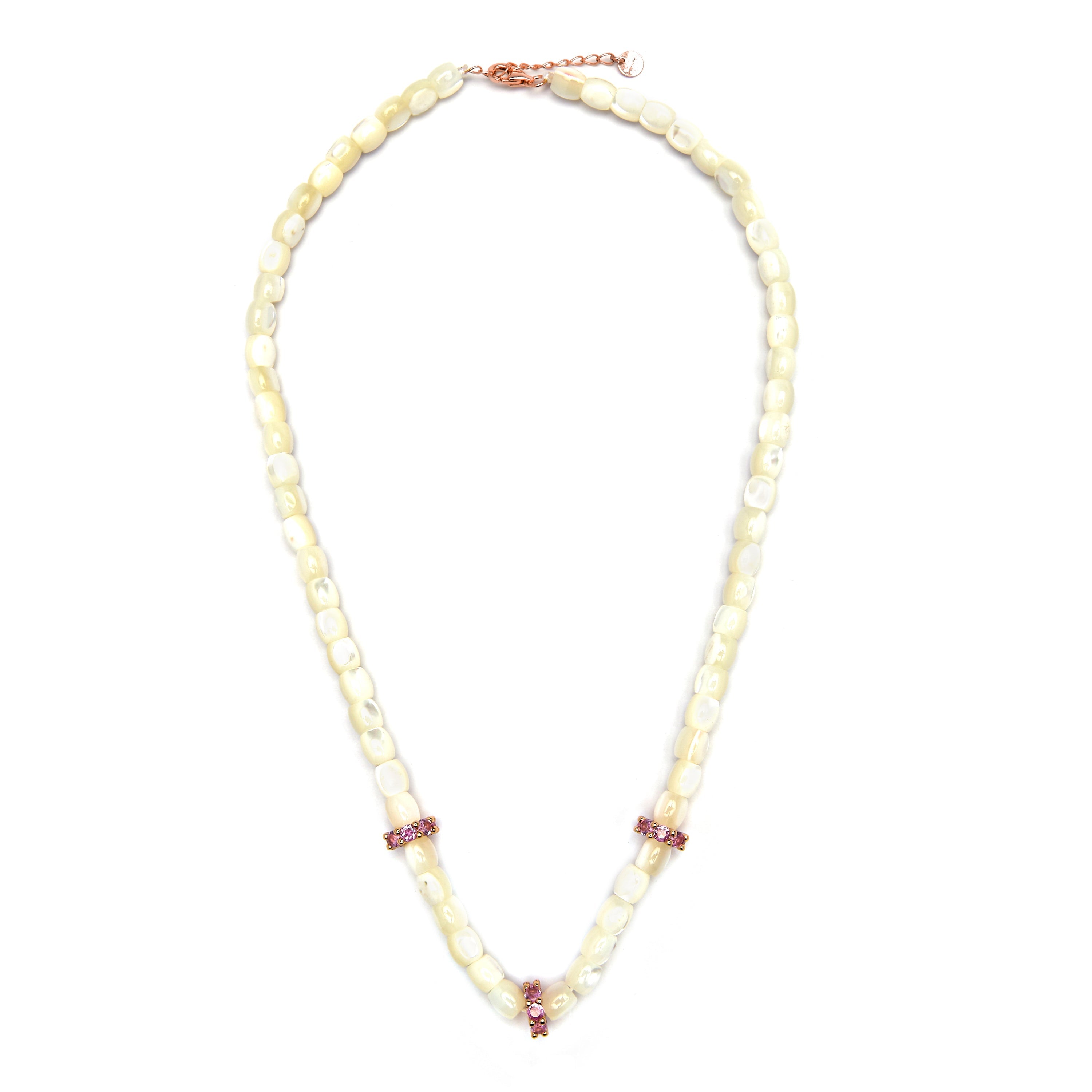 925 Sterling Silver and White Mother of Pearl Necklace with 18k Yellow Gold Finish - Fyro