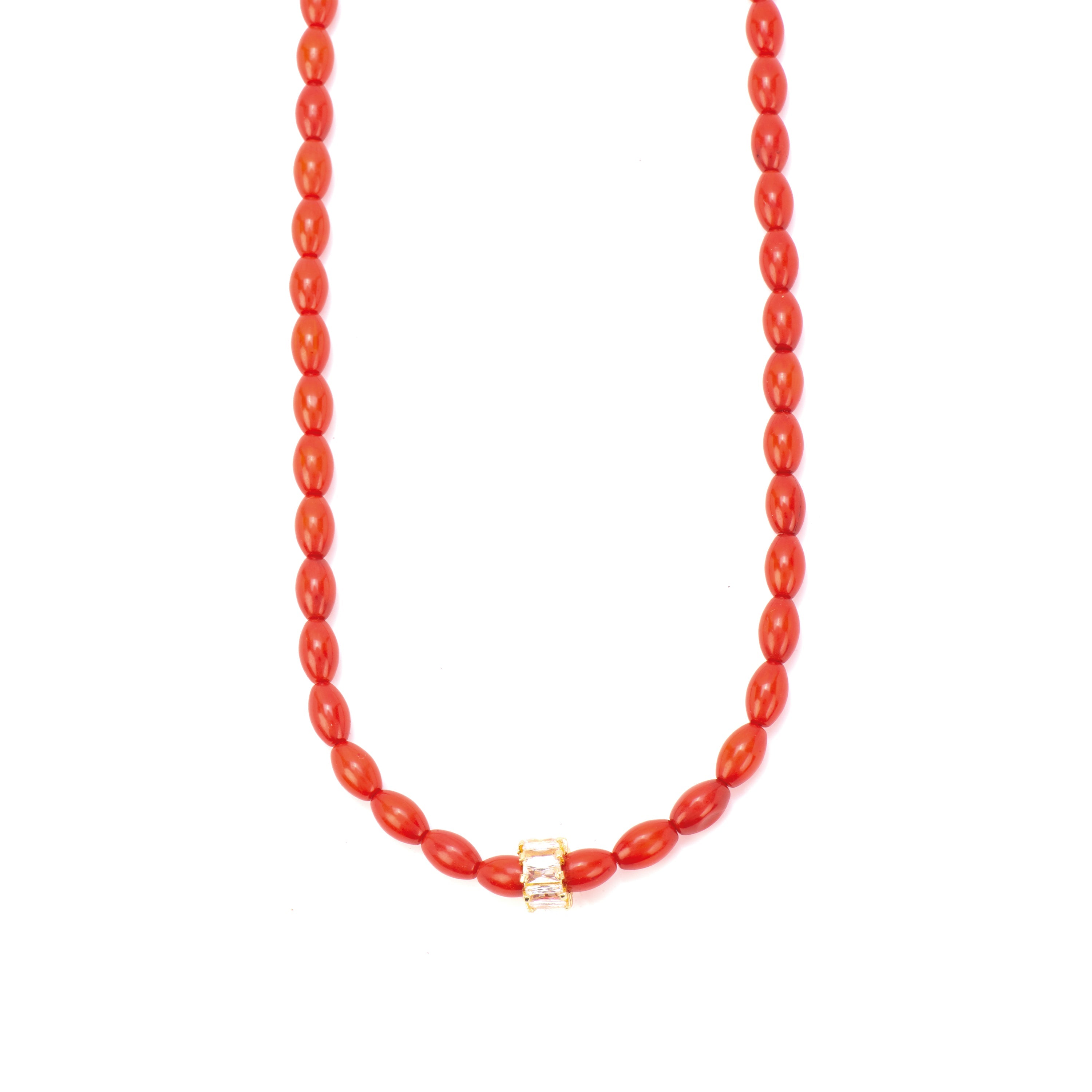 925 Sterling Silver and Coral Necklace with 18k Yellow Gold Finish - Teki