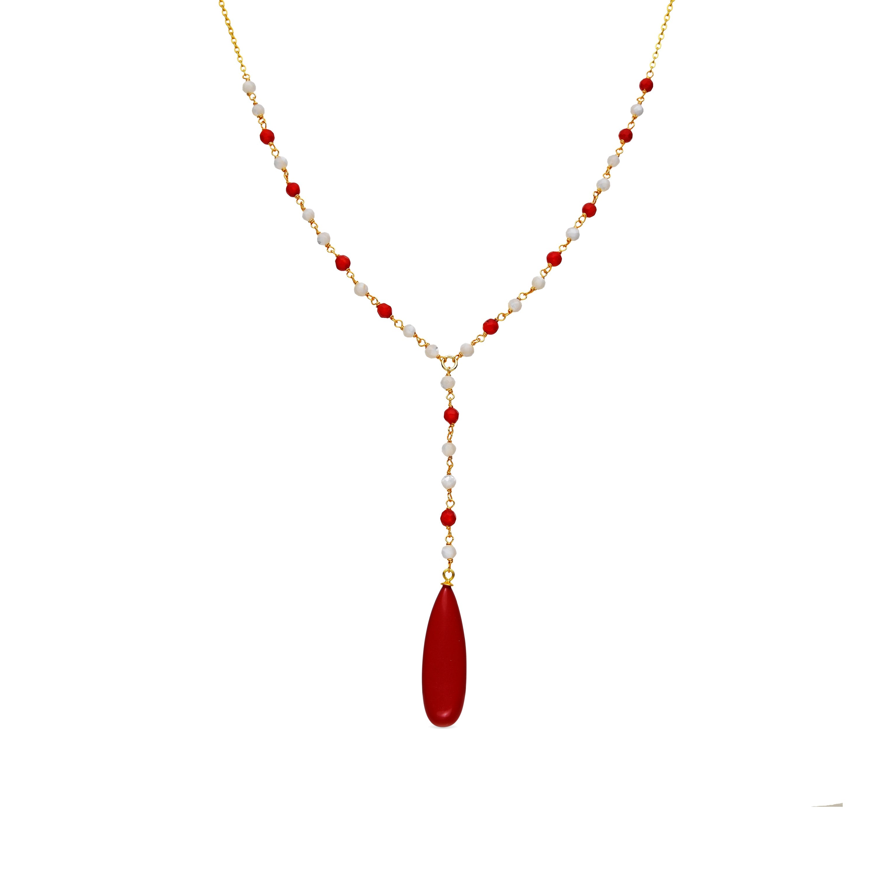 925 Sterling Silver and Coral Necklace with 18k Yellow Gold Finish - Kavi