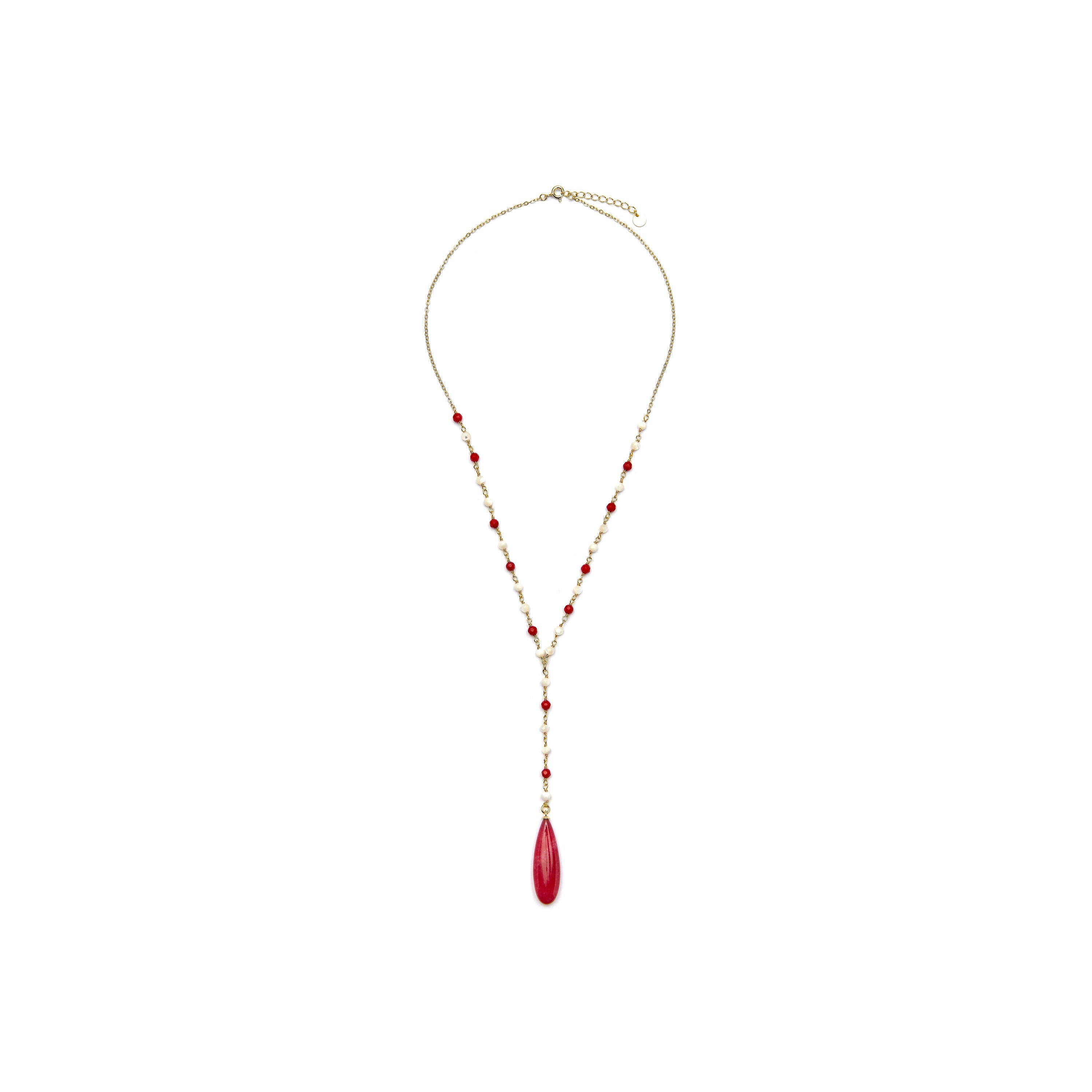 925 Sterling Silver and Coral Necklace with 18k Yellow Gold Finish - Kavi