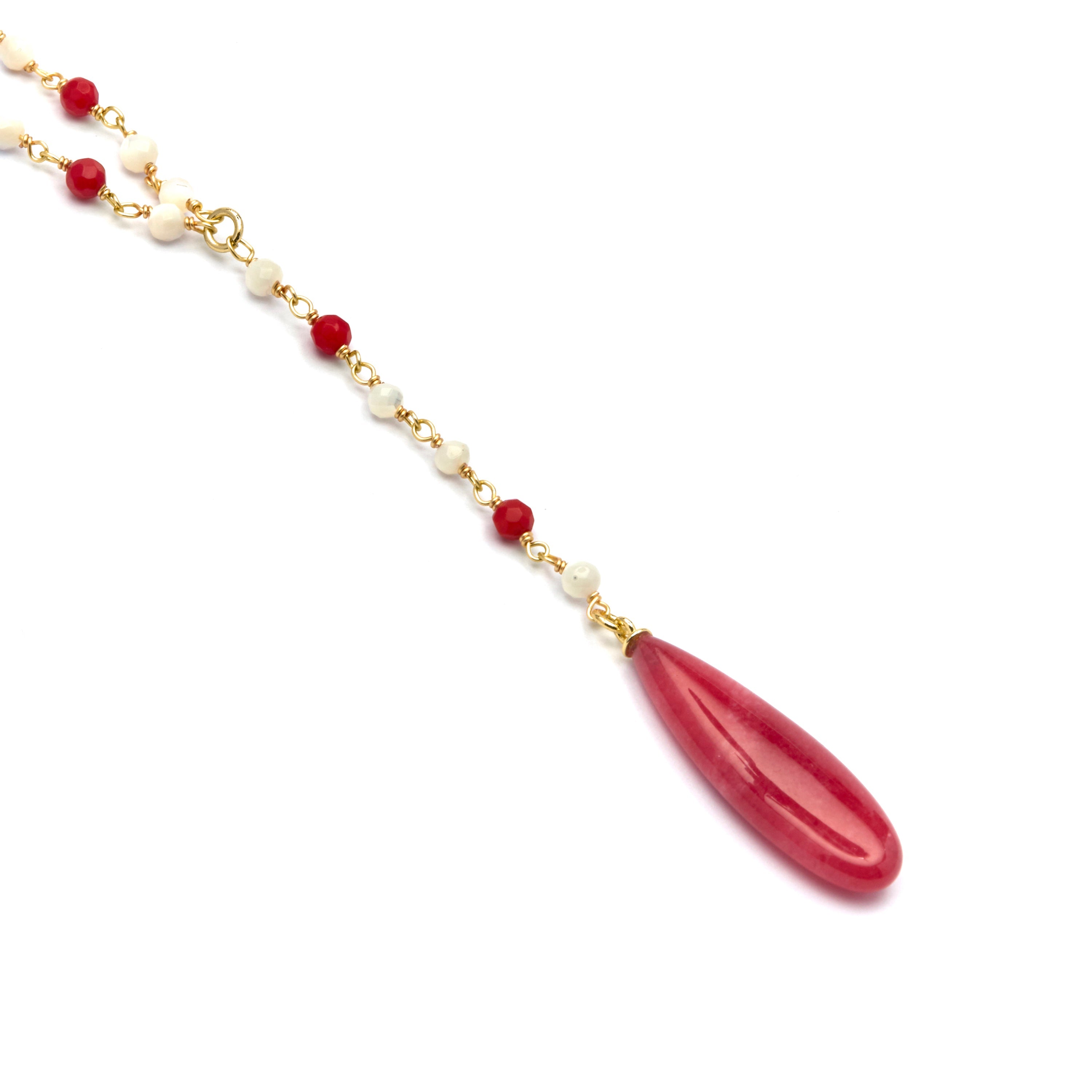 925 Sterling Silver and Coral Necklace with 18k Yellow Gold Finish - Kavi