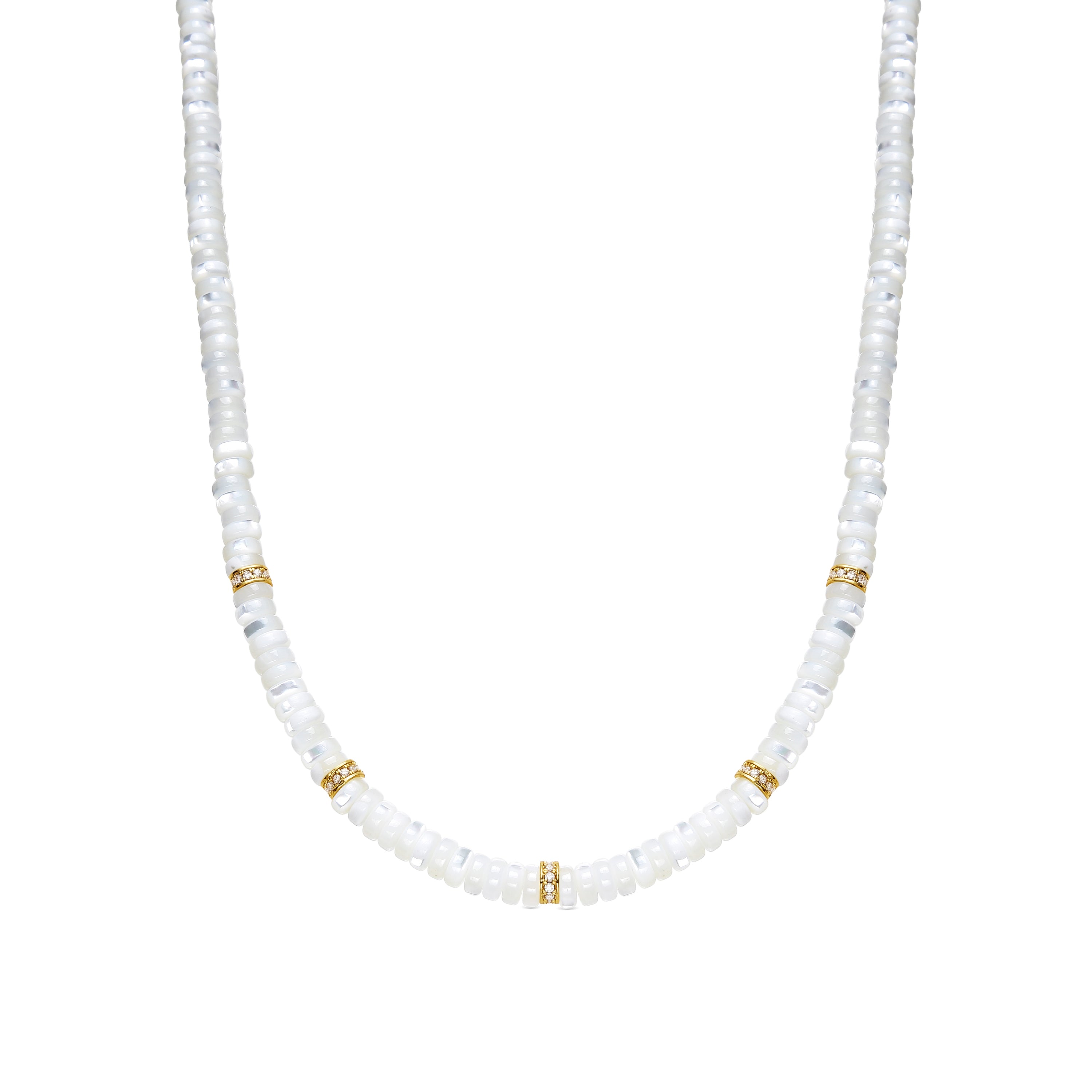 925 Sterling Silver and White Mother of Pearl Necklace with 18k Yellow Gold Finish - Landir