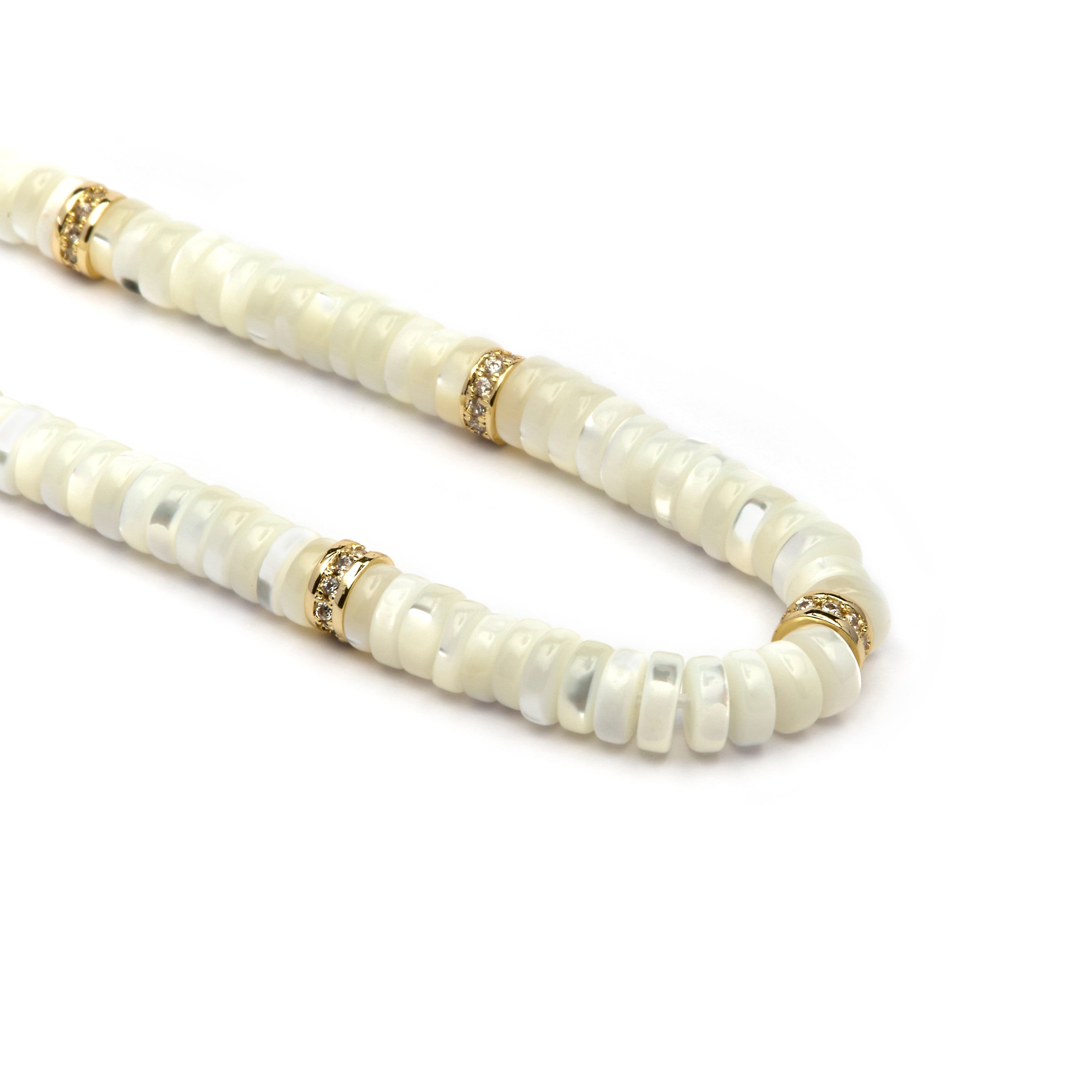 925 Sterling Silver and White Mother of Pearl Necklace with 18k Yellow Gold Finish - Landir
