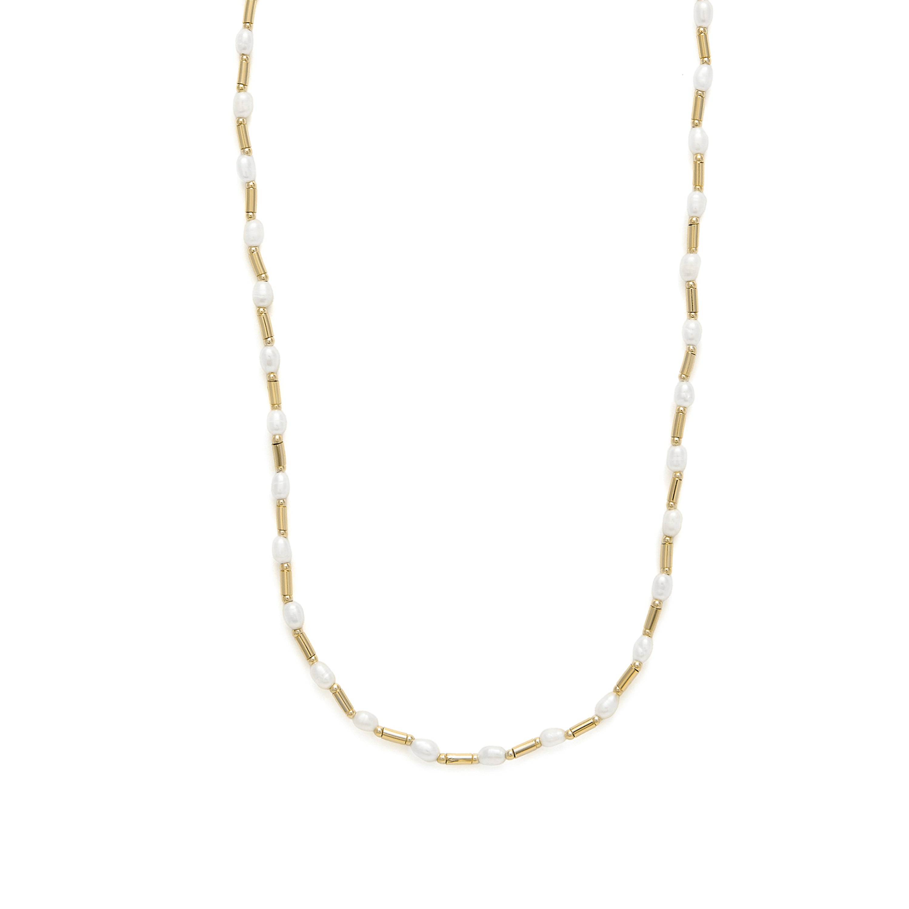 Sterling Silver 925 Necklace with White Pearl, 18k Yellow Gold Plated - Laurid
