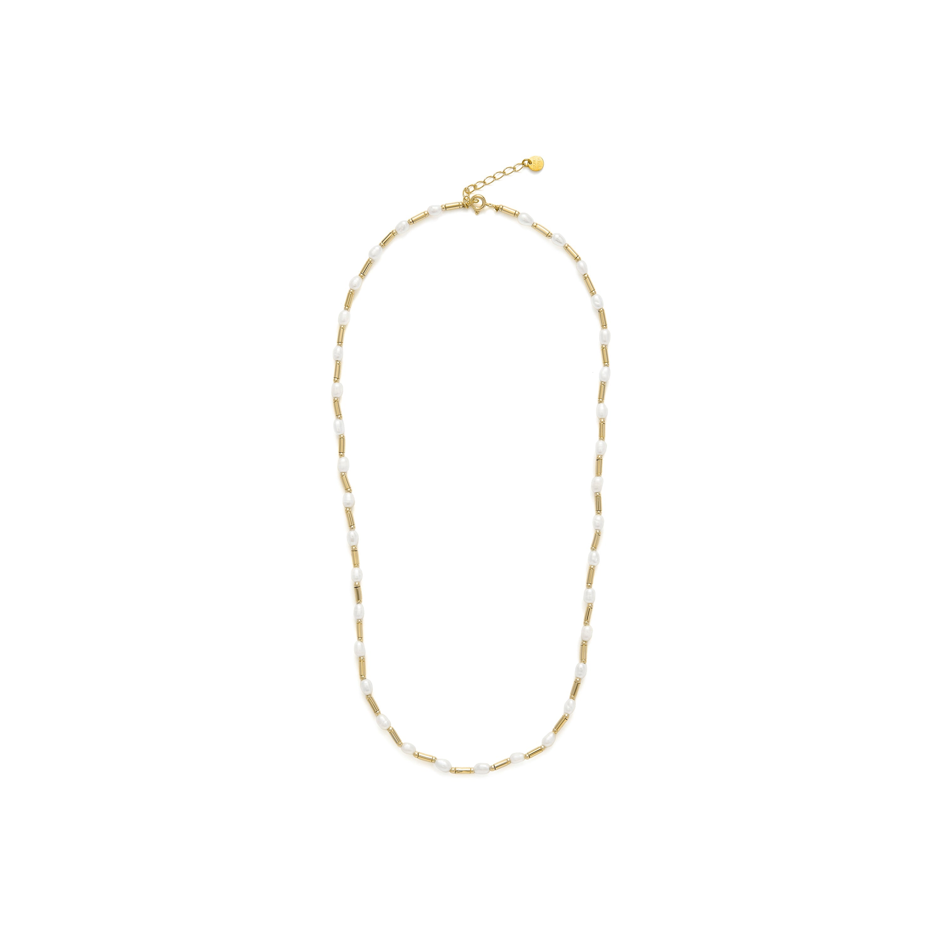 Sterling Silver 925 Necklace with White Pearl, 18k Yellow Gold Plated - Laurid