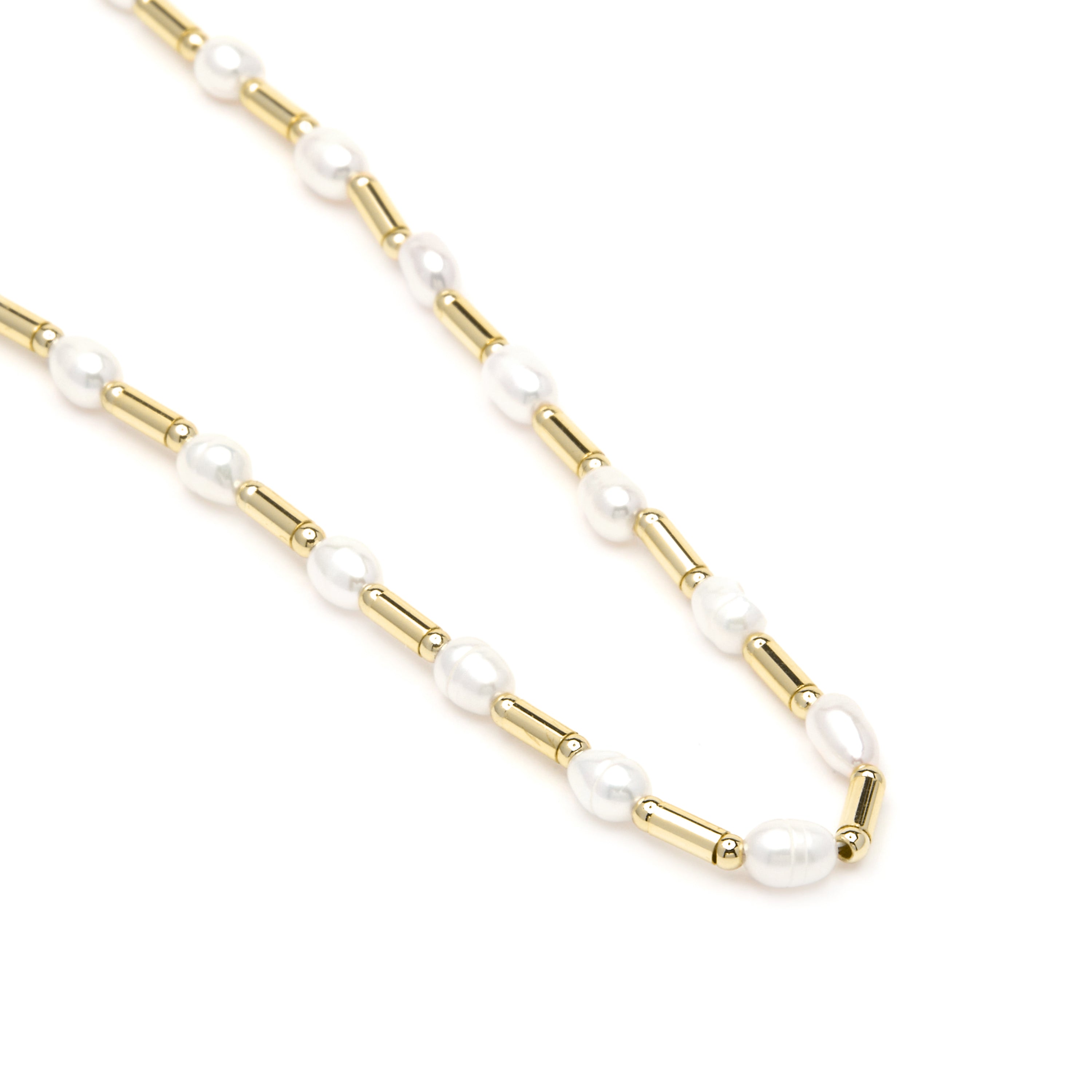Sterling Silver 925 Necklace with White Pearl, 18k Yellow Gold Plated - Laurid