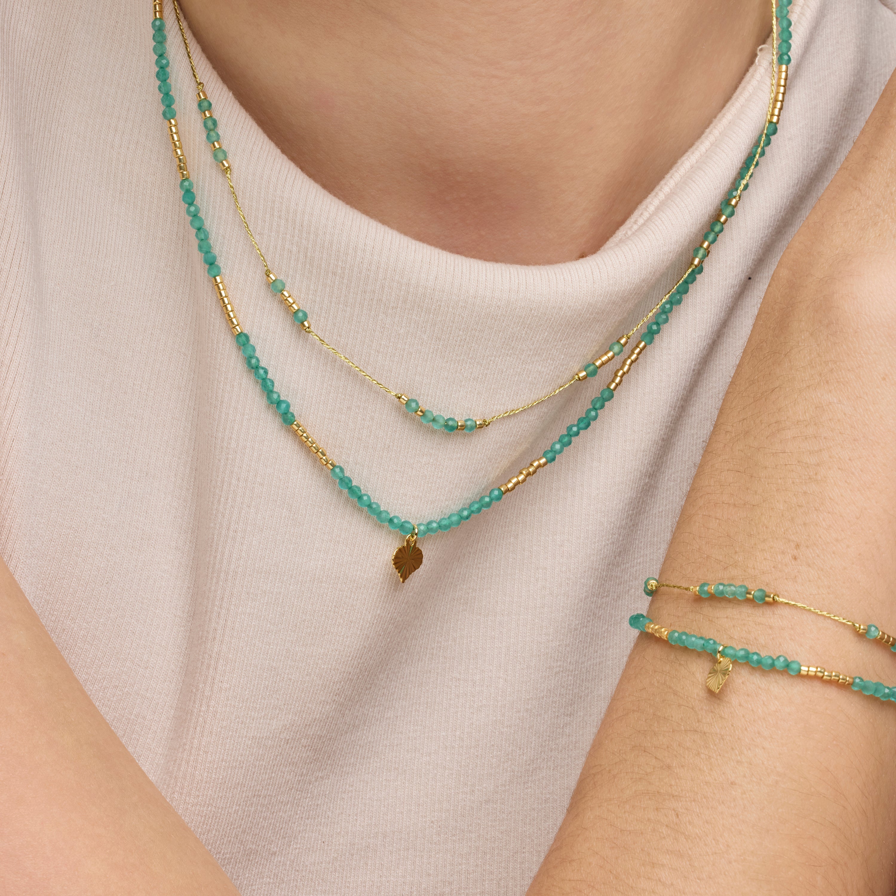 925 Sterling Silver and Green Crystal Necklace with 18k Yellow Gold Finish - Talorce