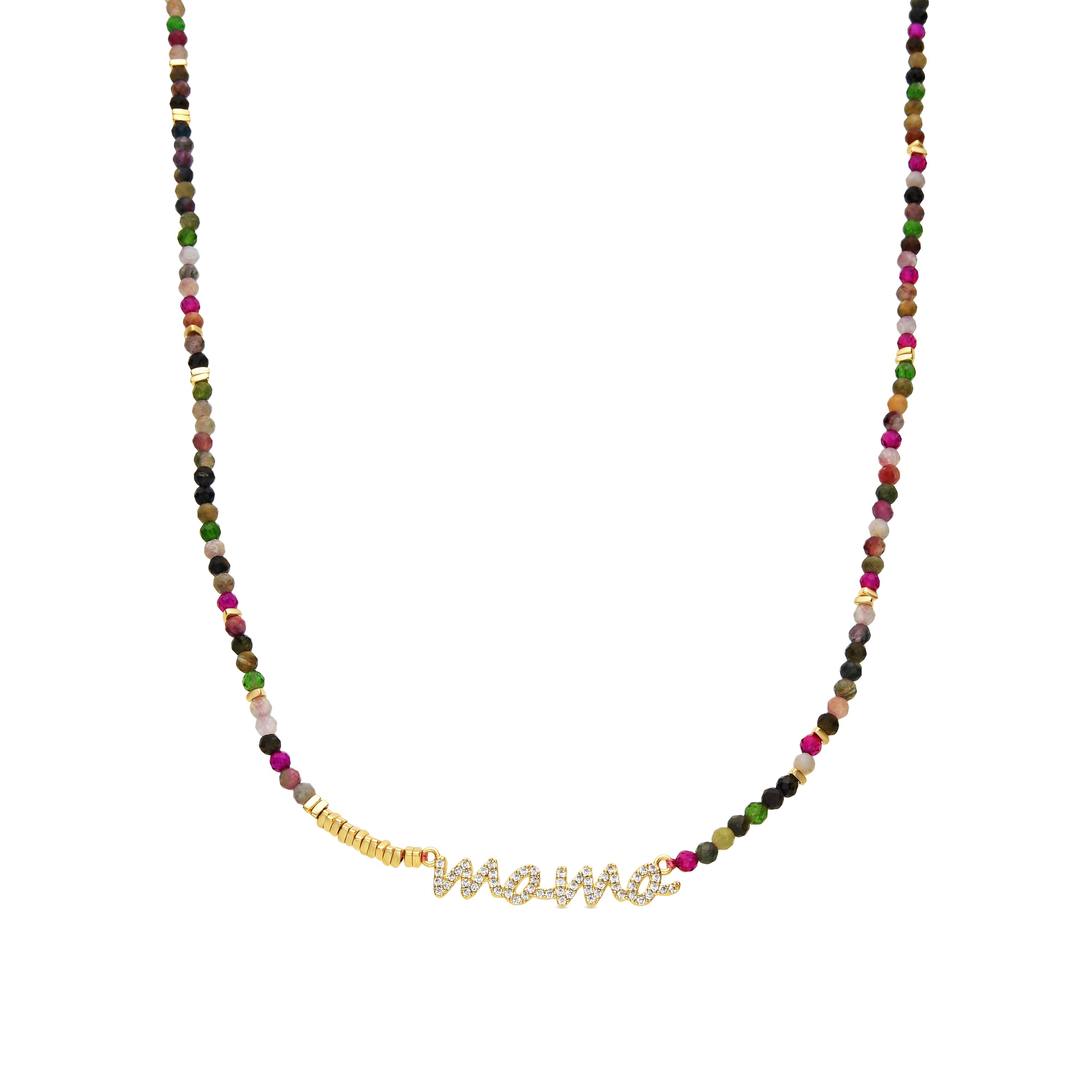 925 Sterling Silver and Multicolor Tourmaline Necklace in 18k Yellow Gold Finish - Mama
