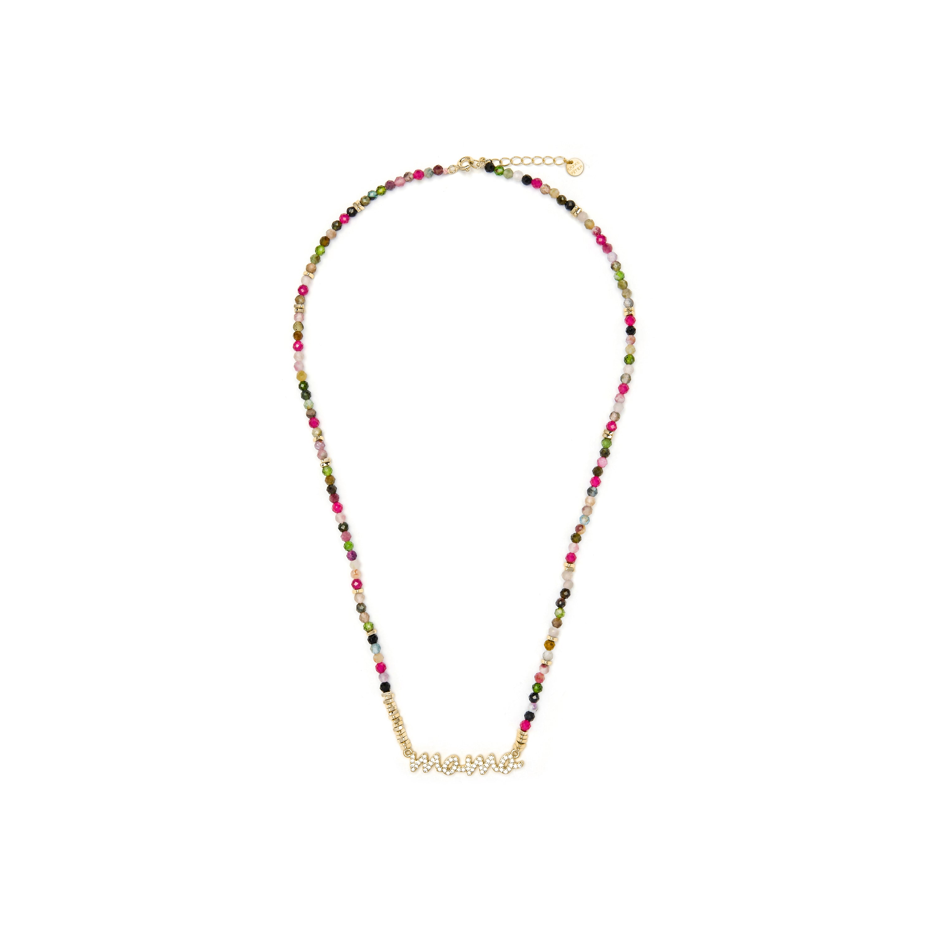 925 Sterling Silver and Multicolor Tourmaline Necklace in 18k Yellow Gold Finish - Mama