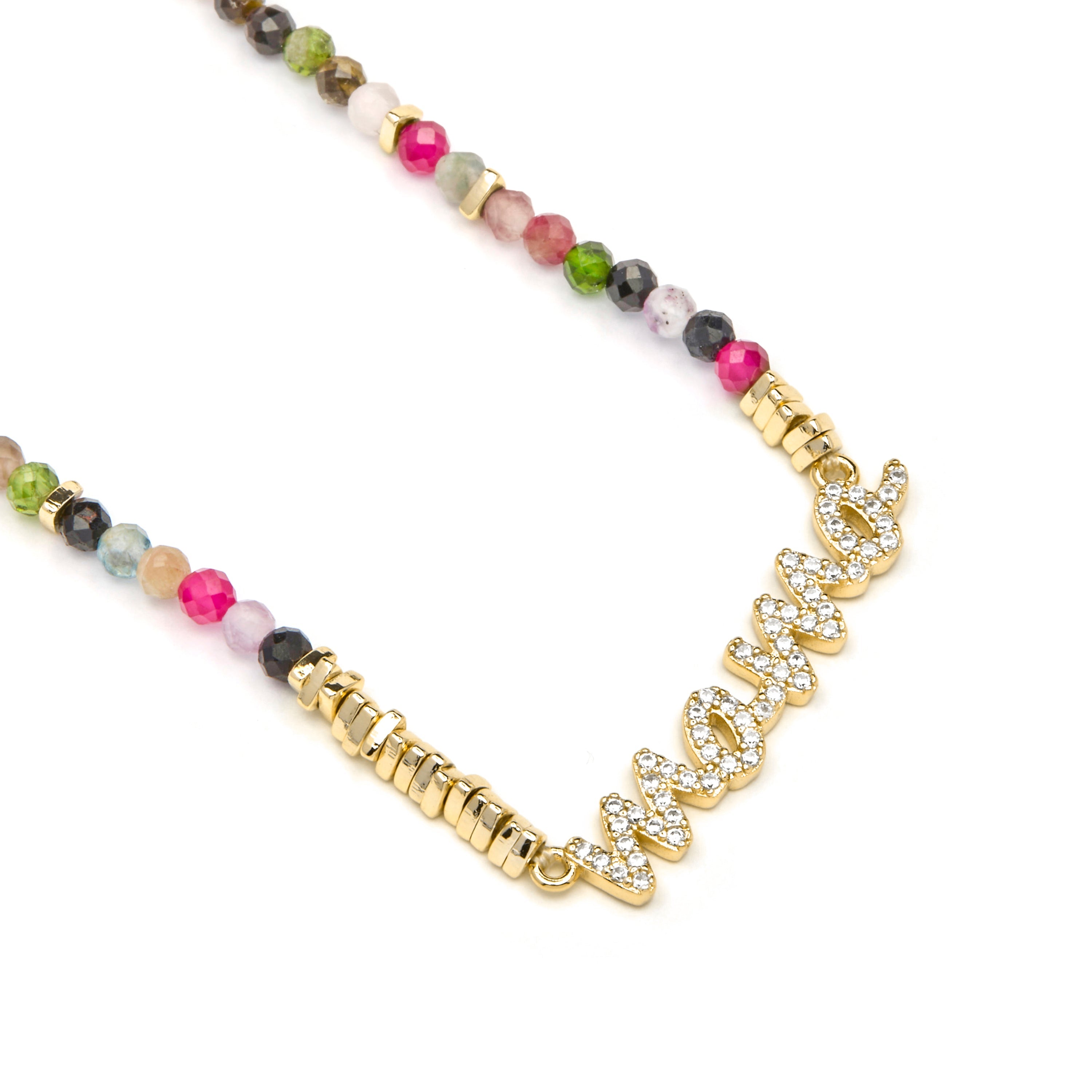 925 Sterling Silver and Multicolor Tourmaline Necklace in 18k Yellow Gold Finish - Mama