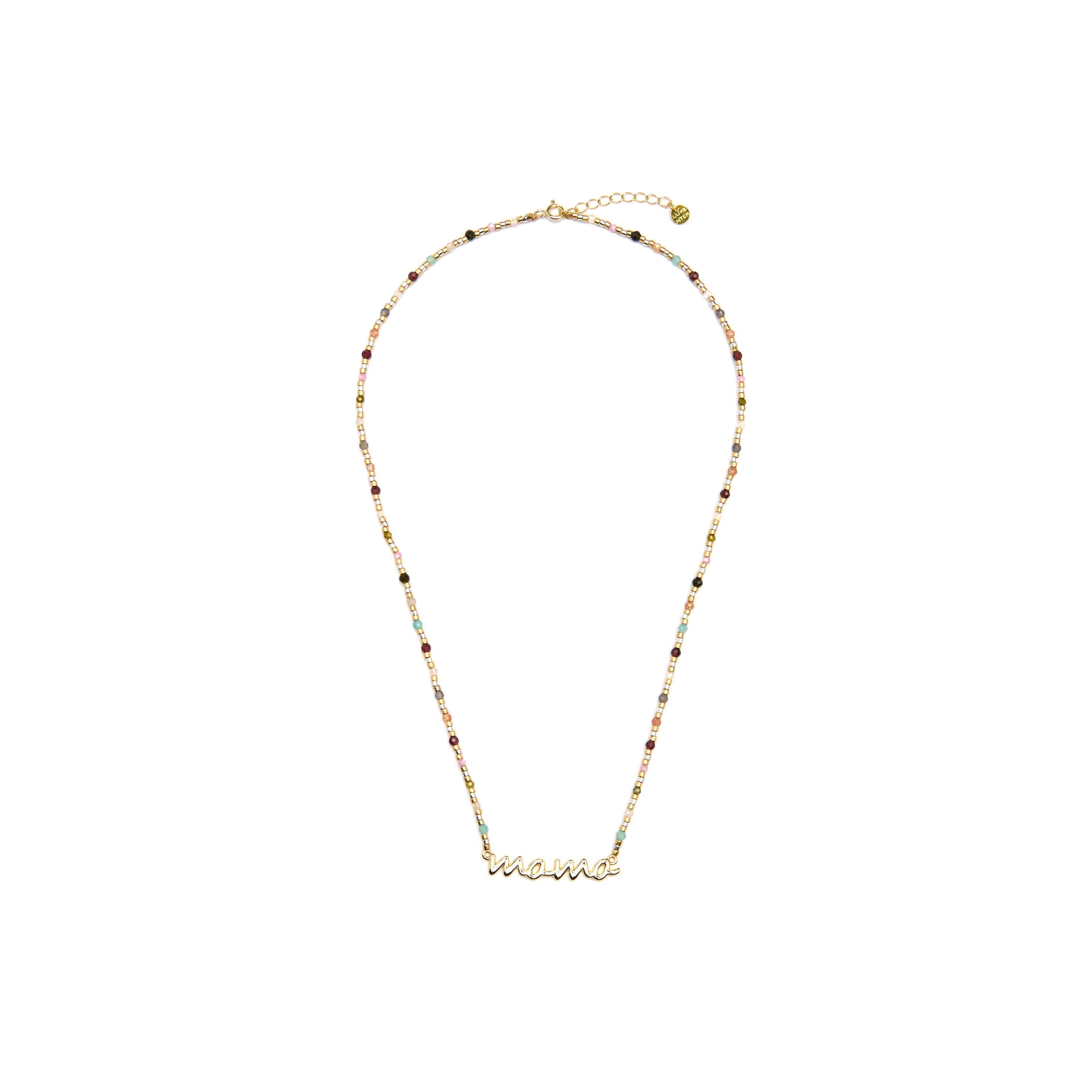925 Sterling Silver and Multicolor Crystal Necklace with 18k Yellow Gold Finish - Mama