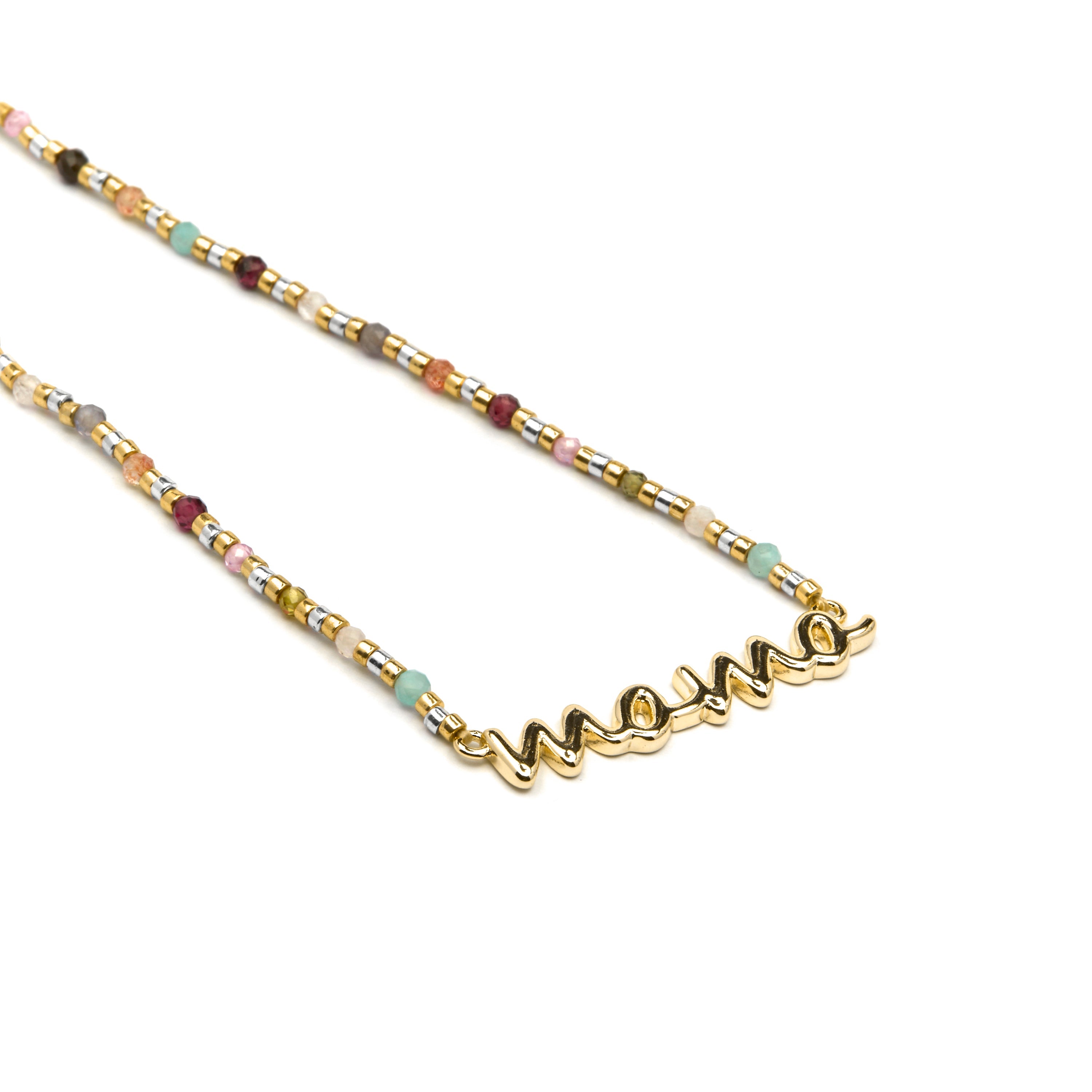 925 Sterling Silver and Multicolor Crystal Necklace with 18k Yellow Gold Finish - Mama