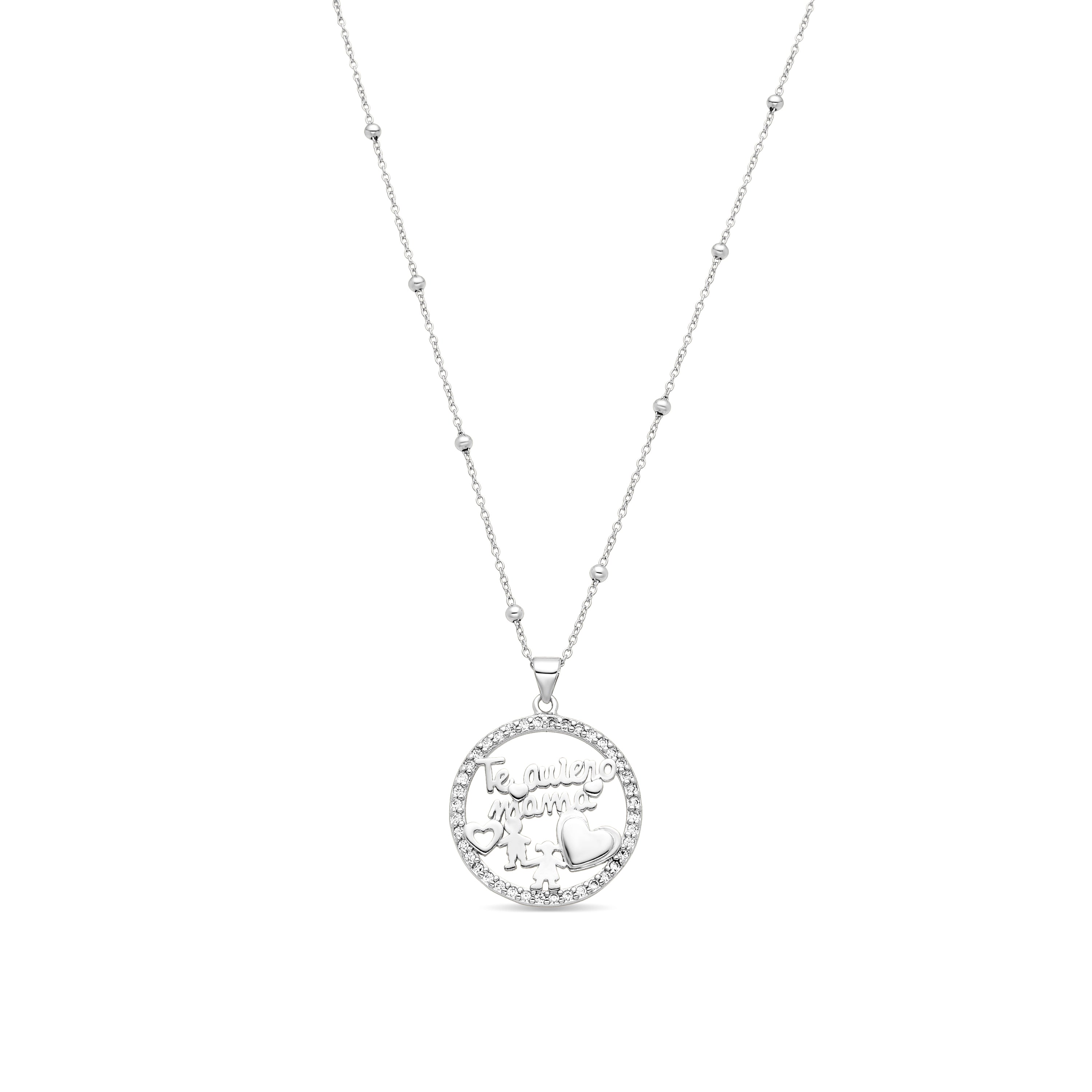 925 Sterling Silver and Brilliant Zirconia Necklace, Rhodium Finish - Mama
