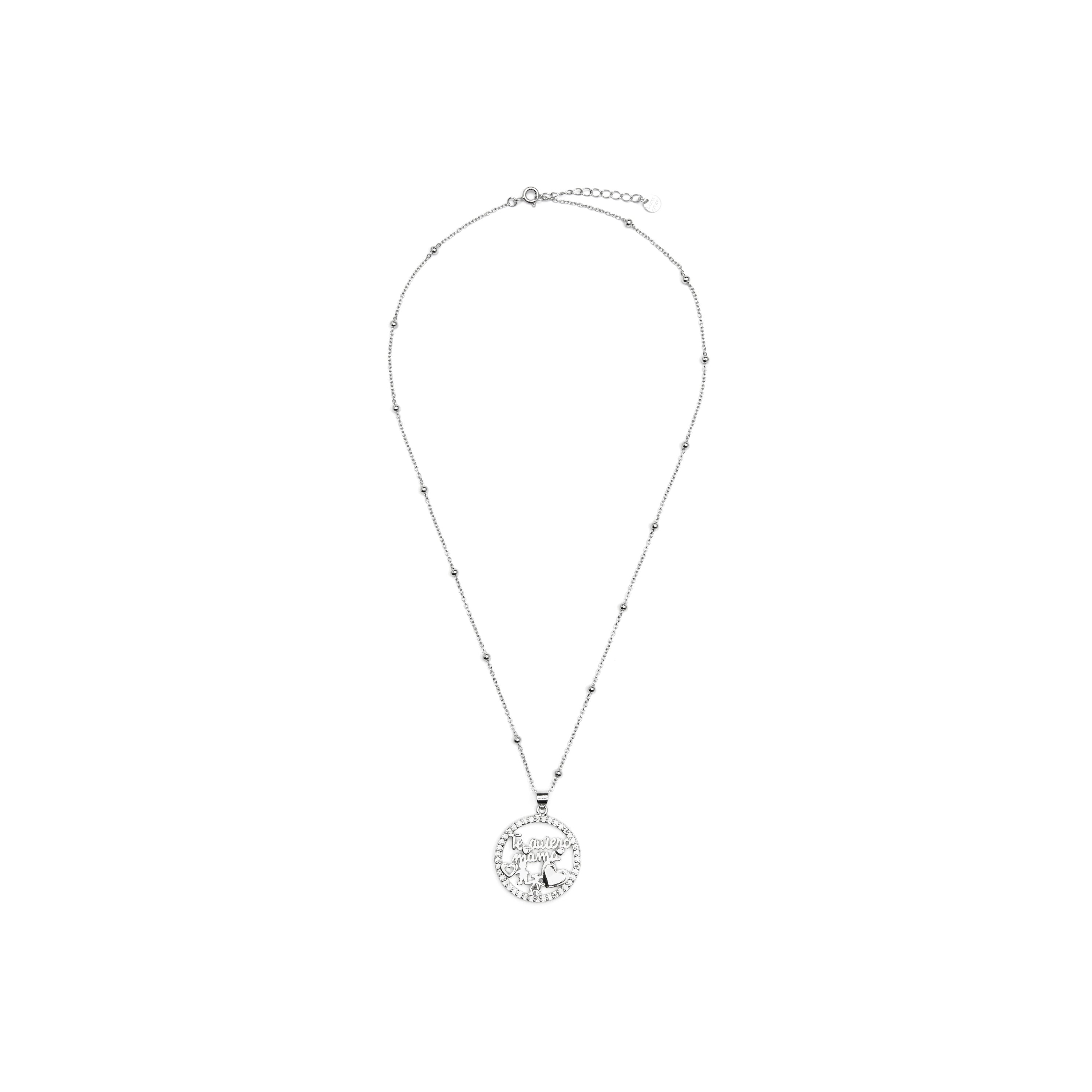 925 Sterling Silver and Brilliant Zirconia Necklace, Rhodium Finish - Mama