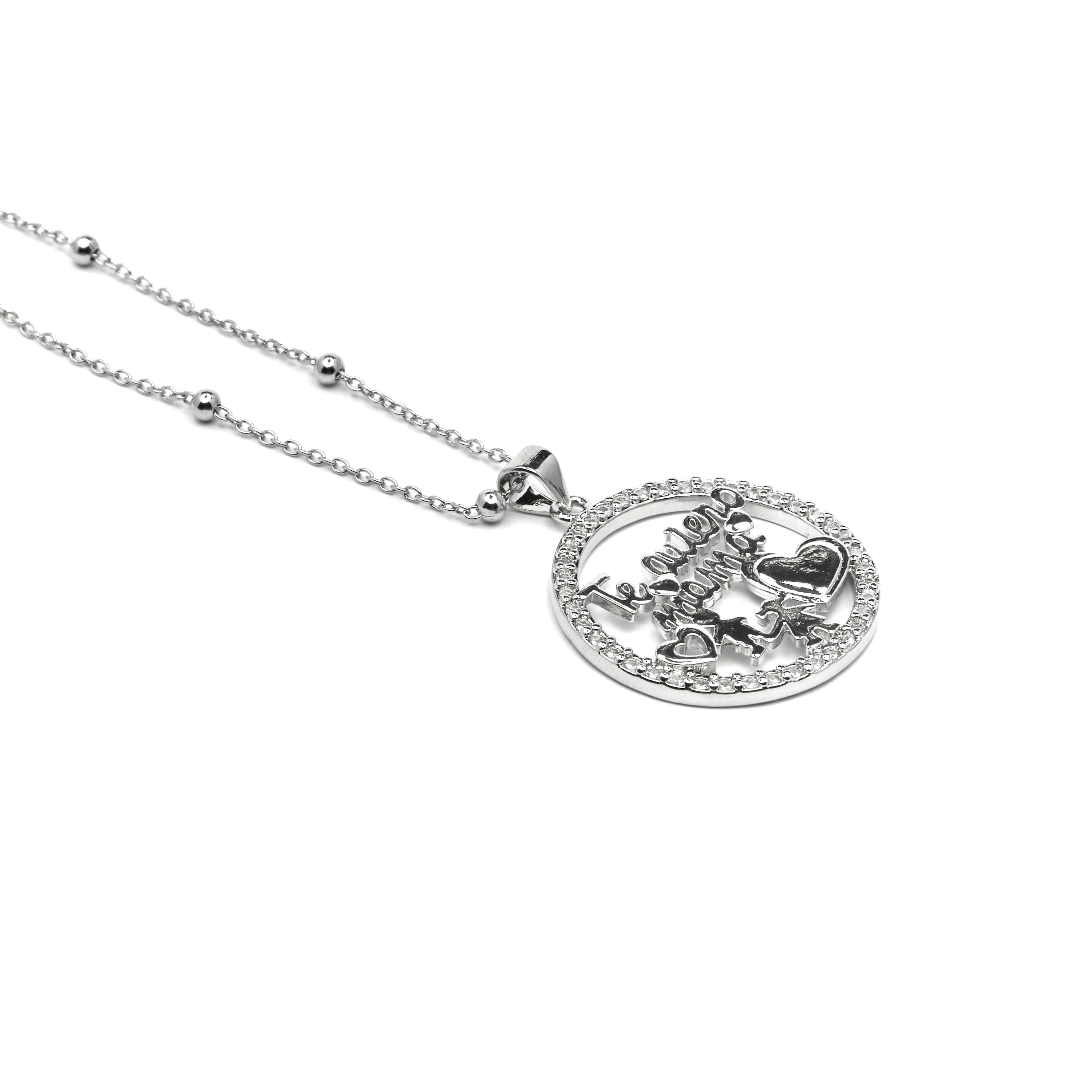 925 Sterling Silver and Brilliant Zirconia Necklace, Rhodium Finish - Mama