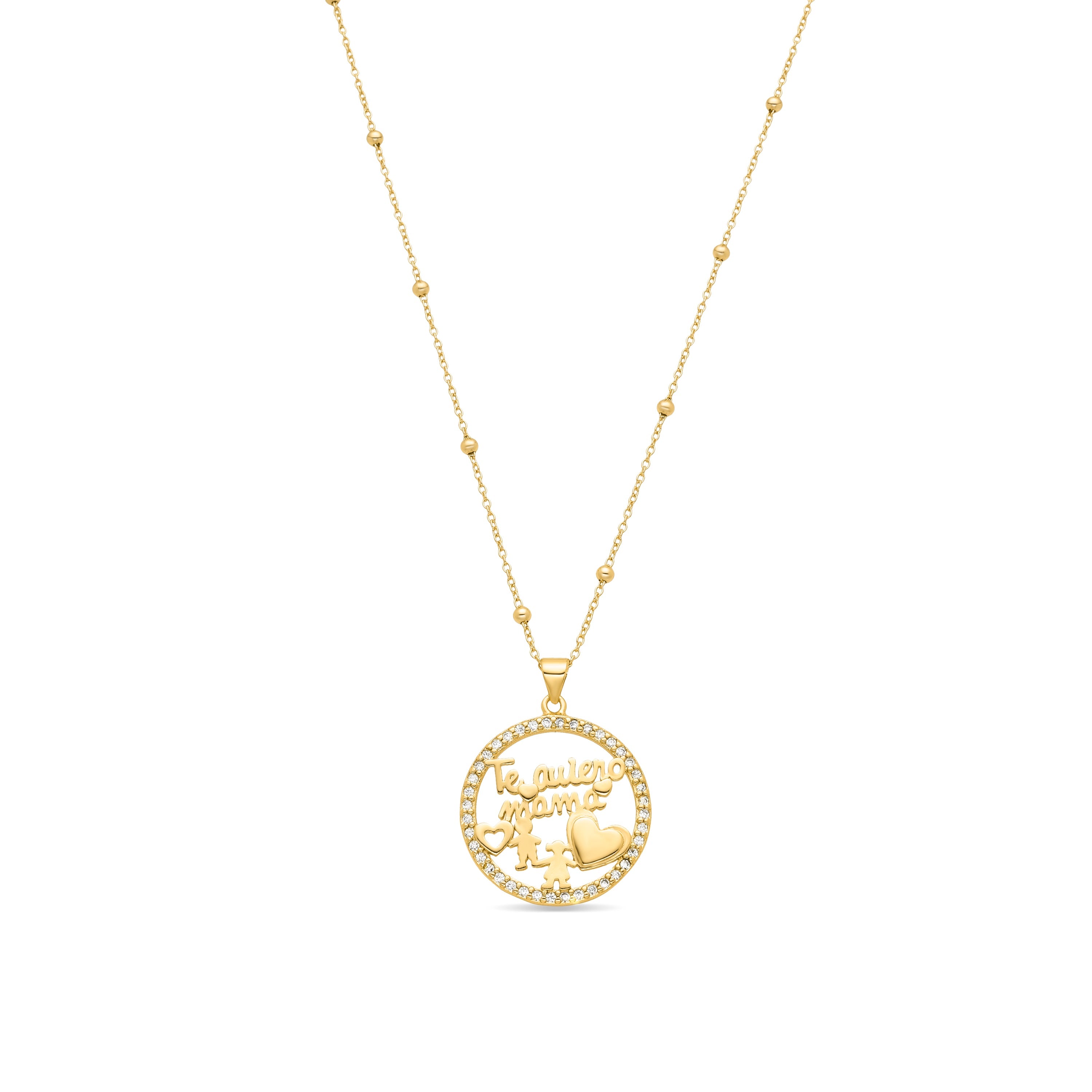 925 Sterling Silver and Brilliant Zirconia Necklace, 18k Yellow Gold Finish - Mama