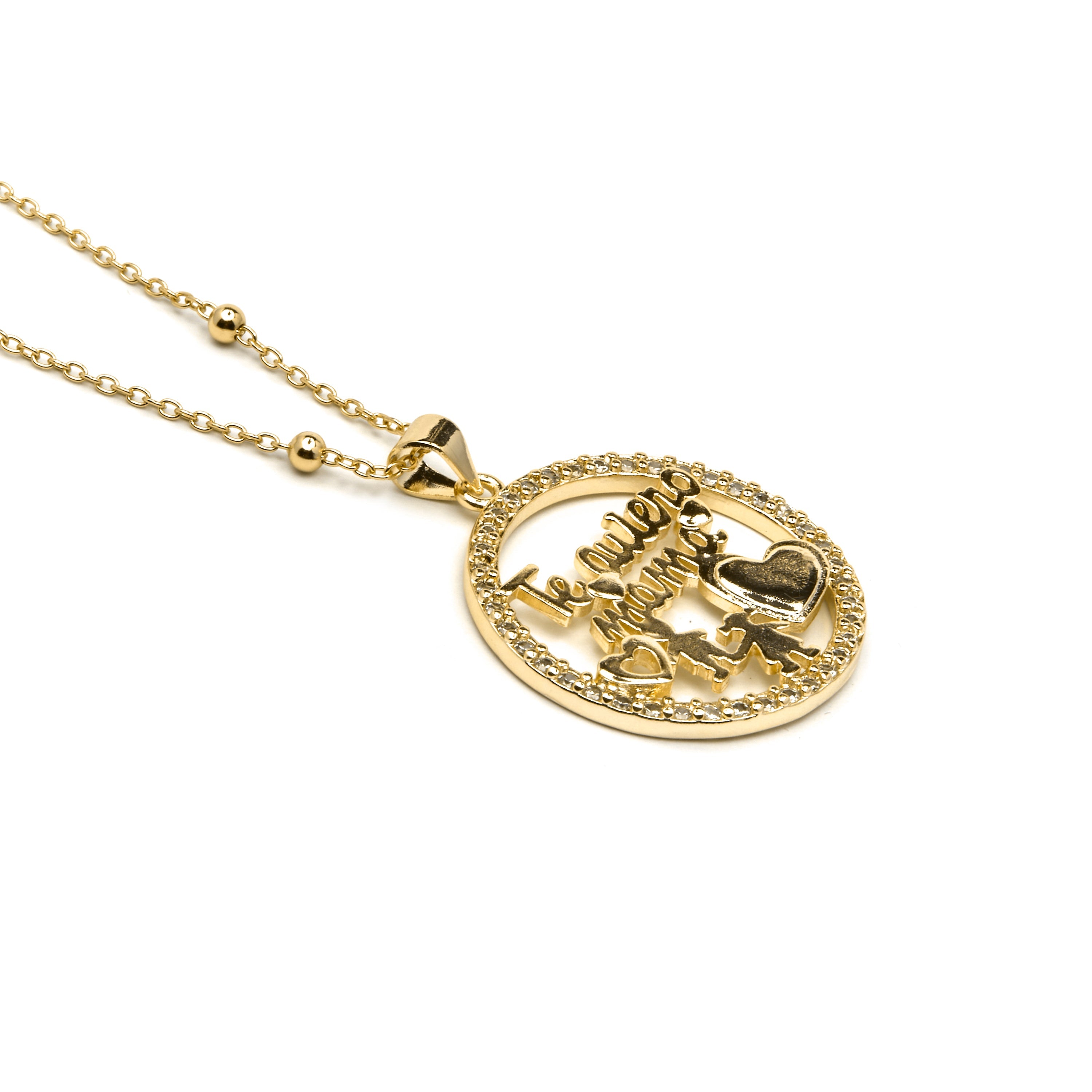 Collar de Plata de Ley 925 y Circonita Brillante acabado oro amarillo de 18k - Mama