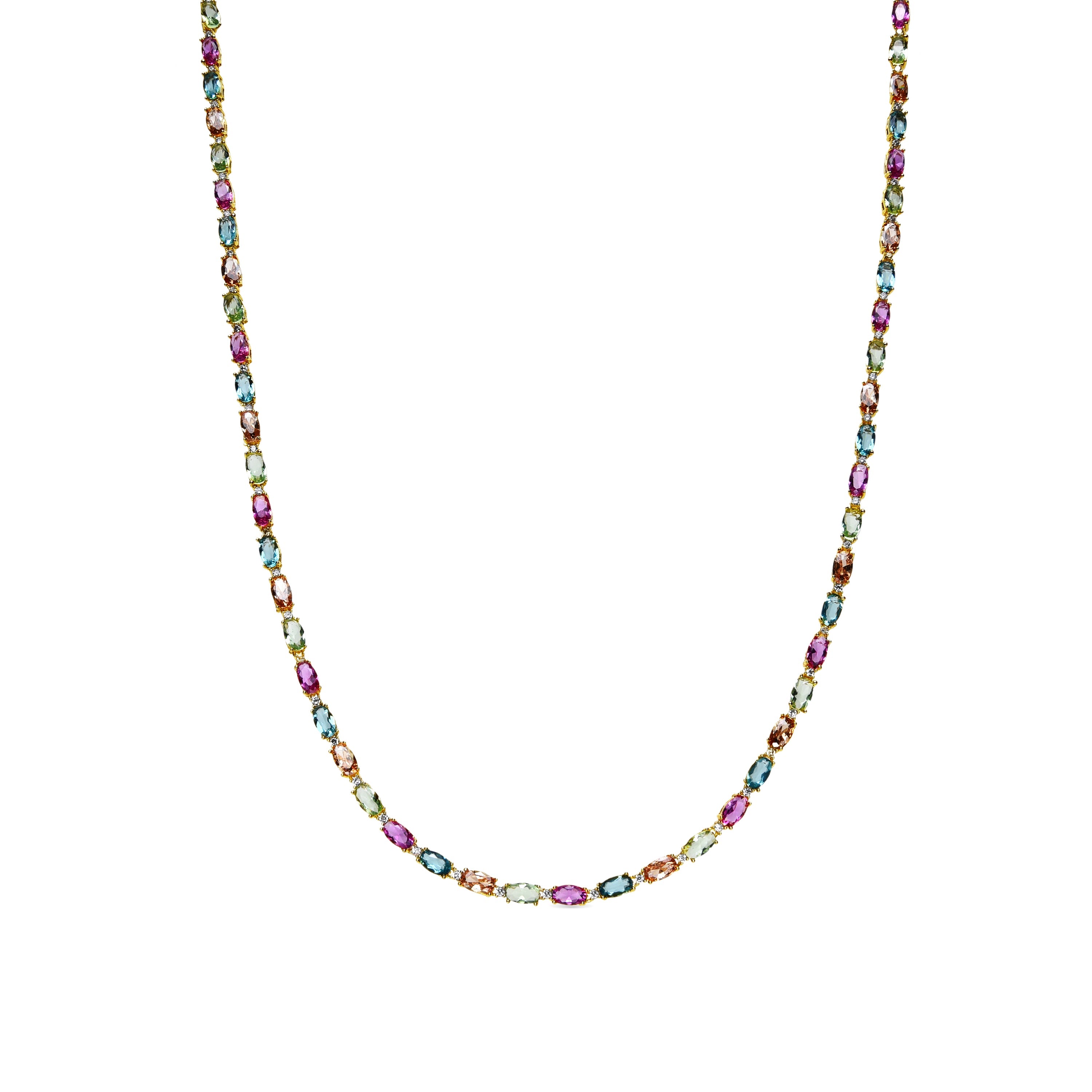 925 Sterling Silver and Multicolor Zirconia Necklace, 18k Yellow Gold Finish - Nie