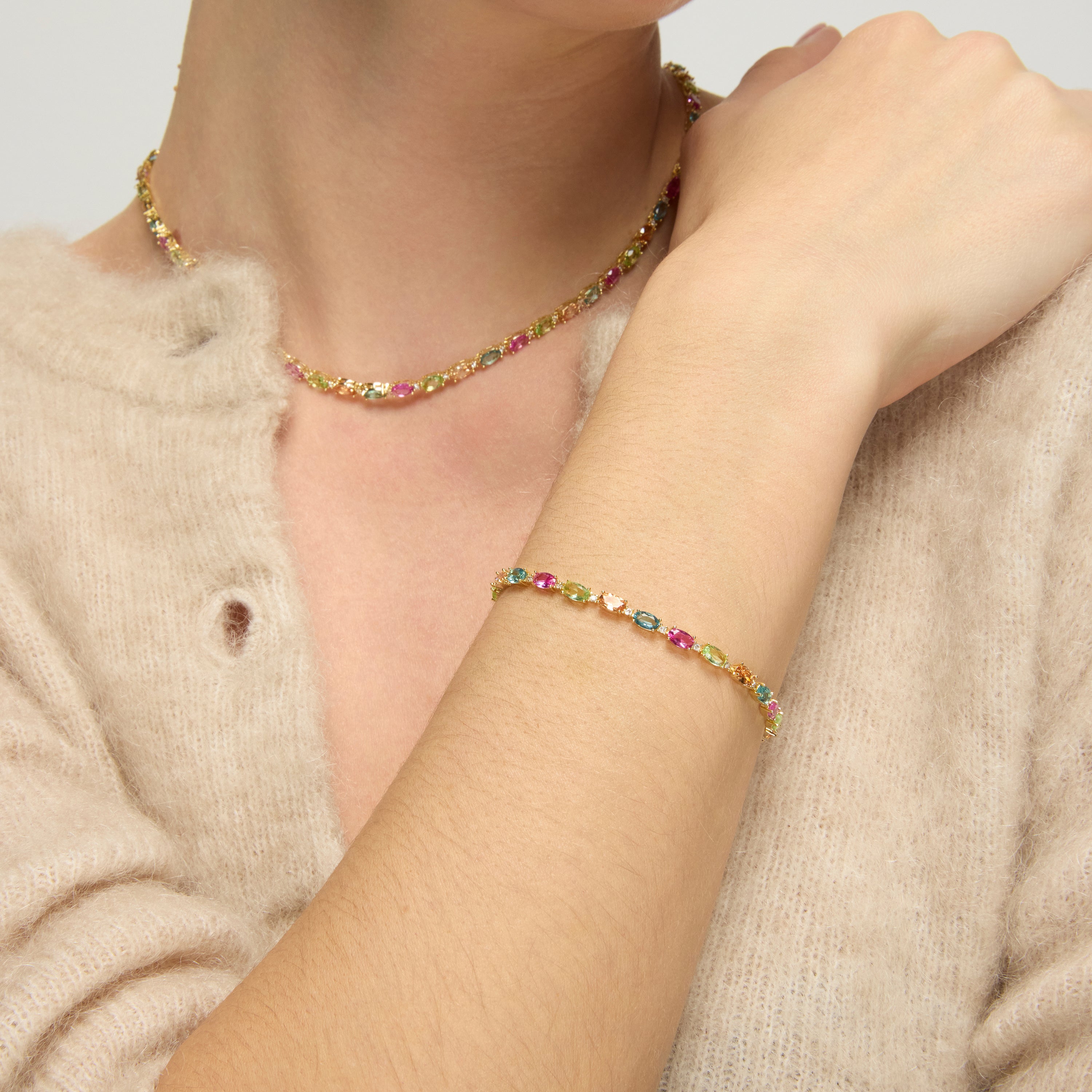 925 Sterling Silver and Multicolor Zirconia Necklace, 18k Yellow Gold Finish - Nie