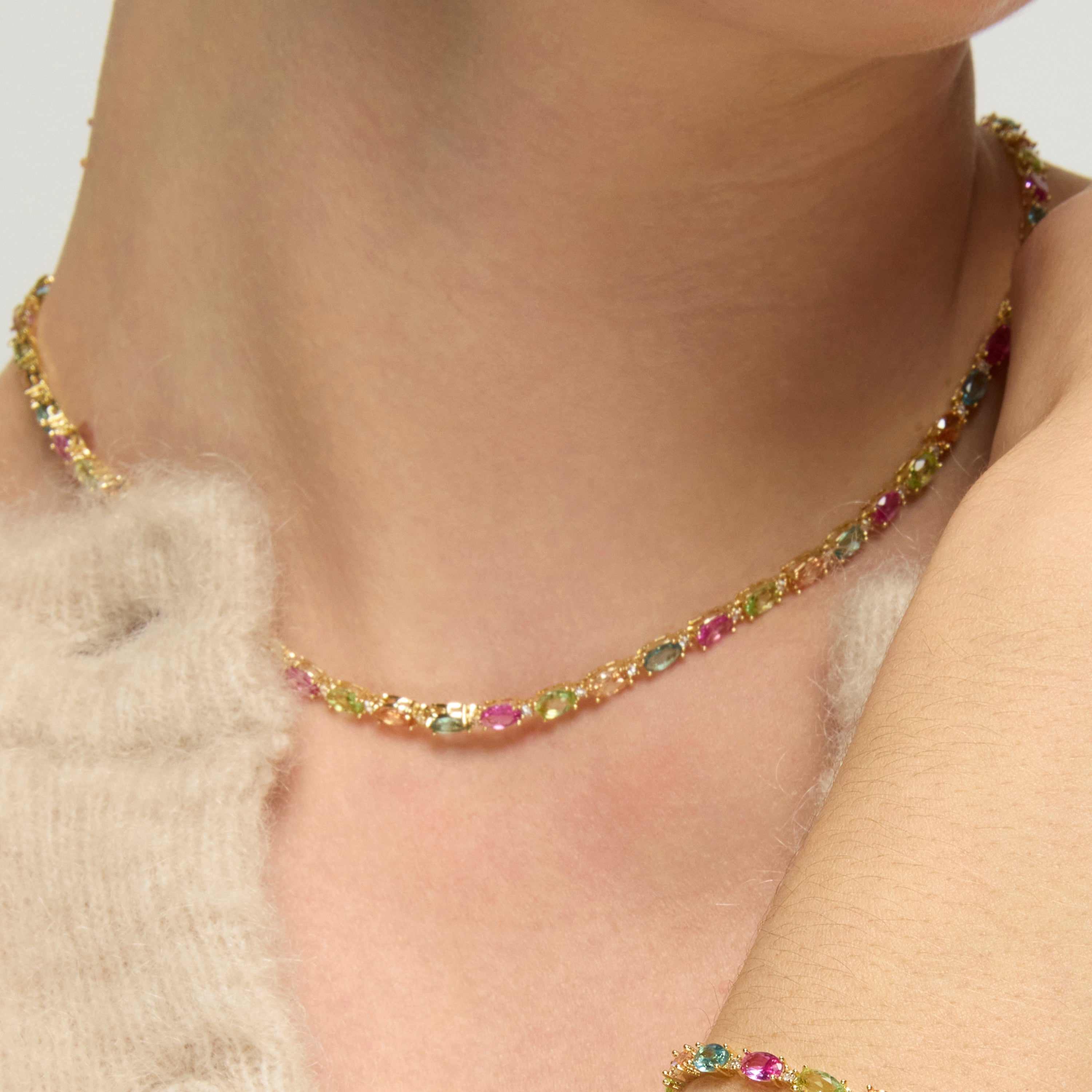Collar de Plata de Ley 925 y Circonita Multicolor acabado oro amarillo de 18k - Nie