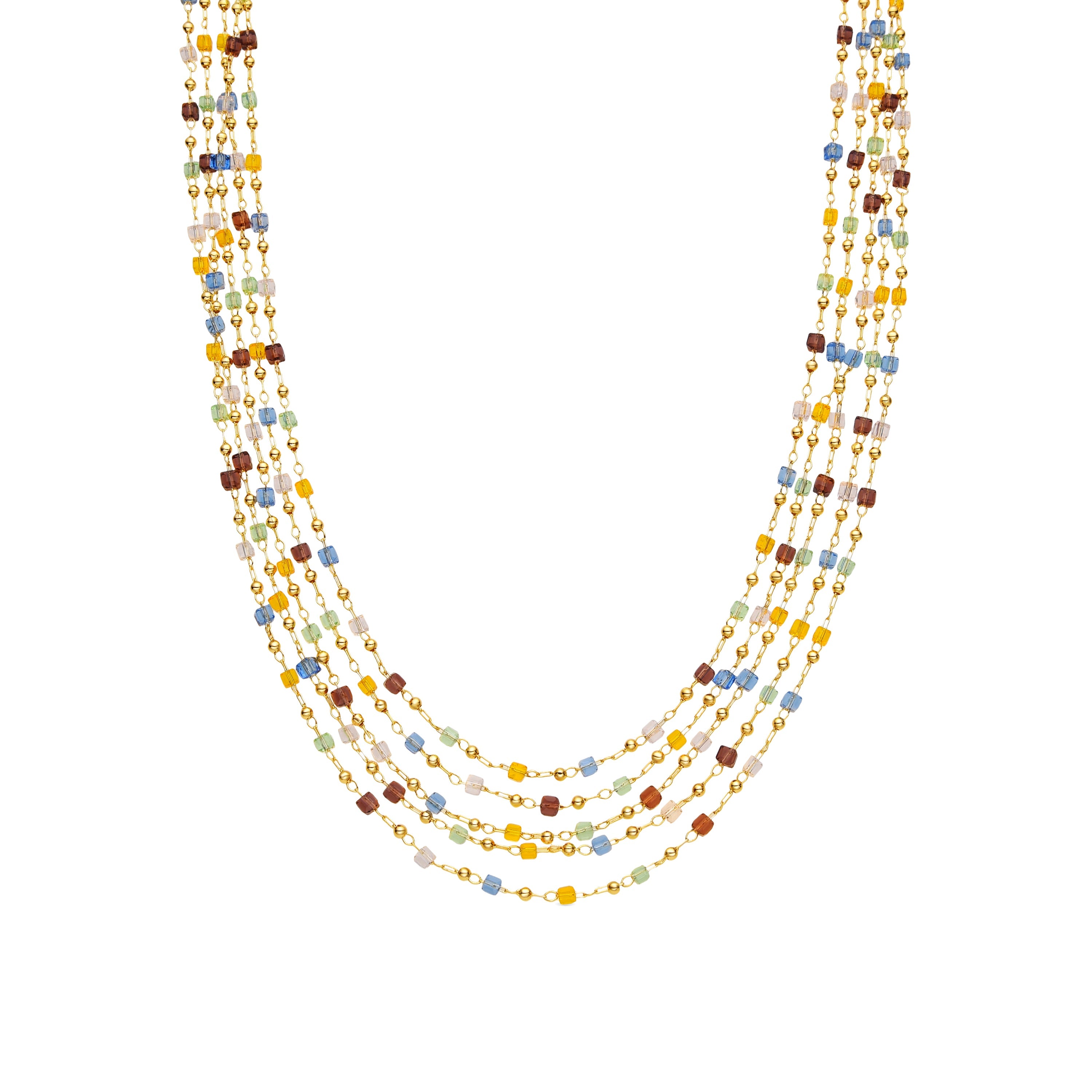 925 Sterling Silver and Multicolor Crystal Necklace with 18k Yellow Gold Finish - Goben