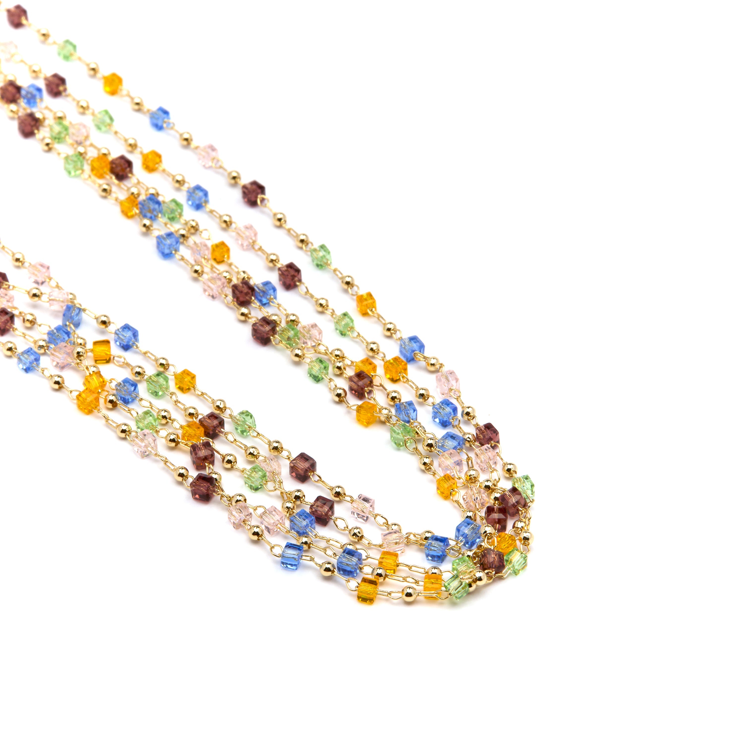 Collar de Plata de Ley 925 y Cristal Multicolor acabado oro amarillo de 18k - Goben