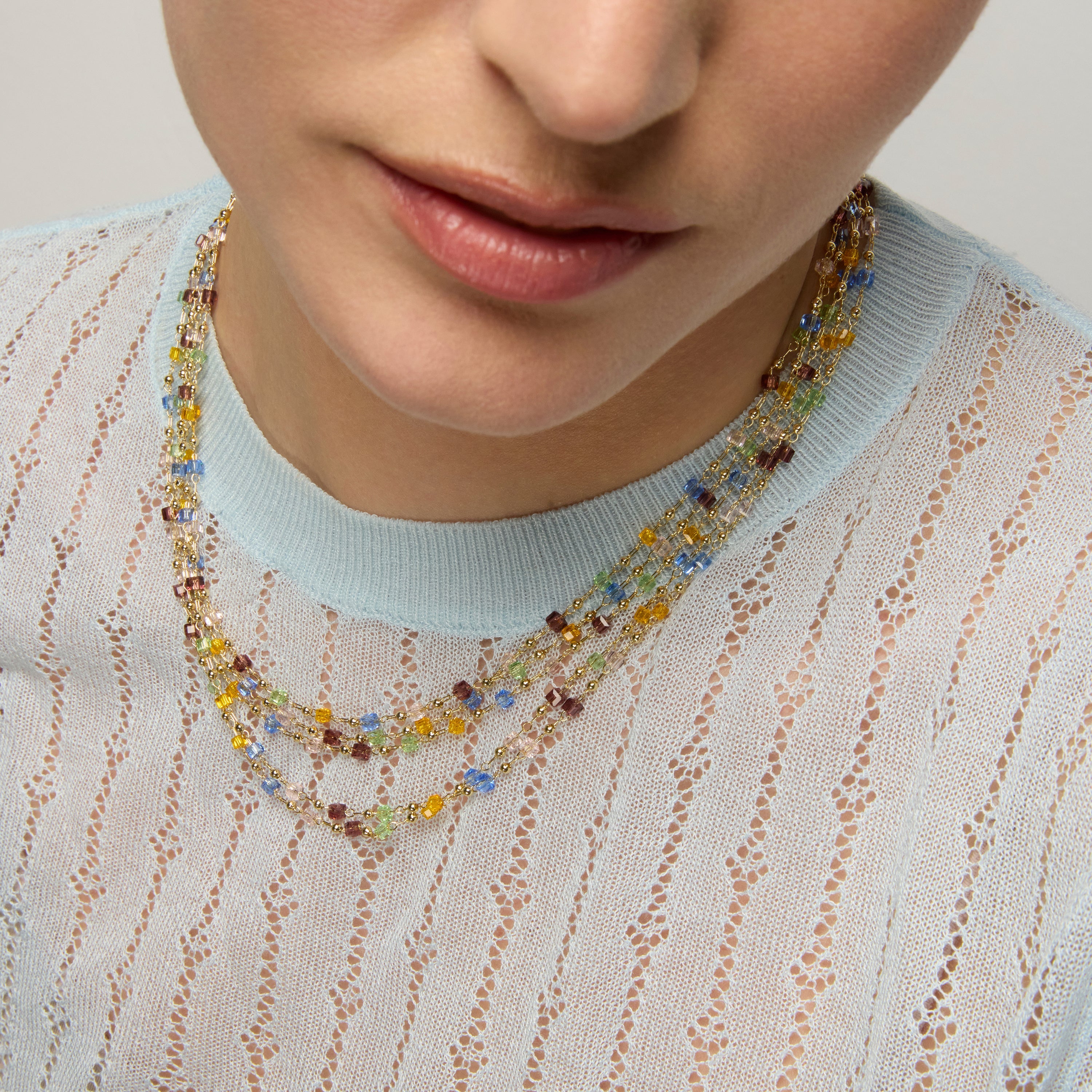 925 Sterling Silver and Multicolor Crystal Necklace with 18k Yellow Gold Finish - Goben