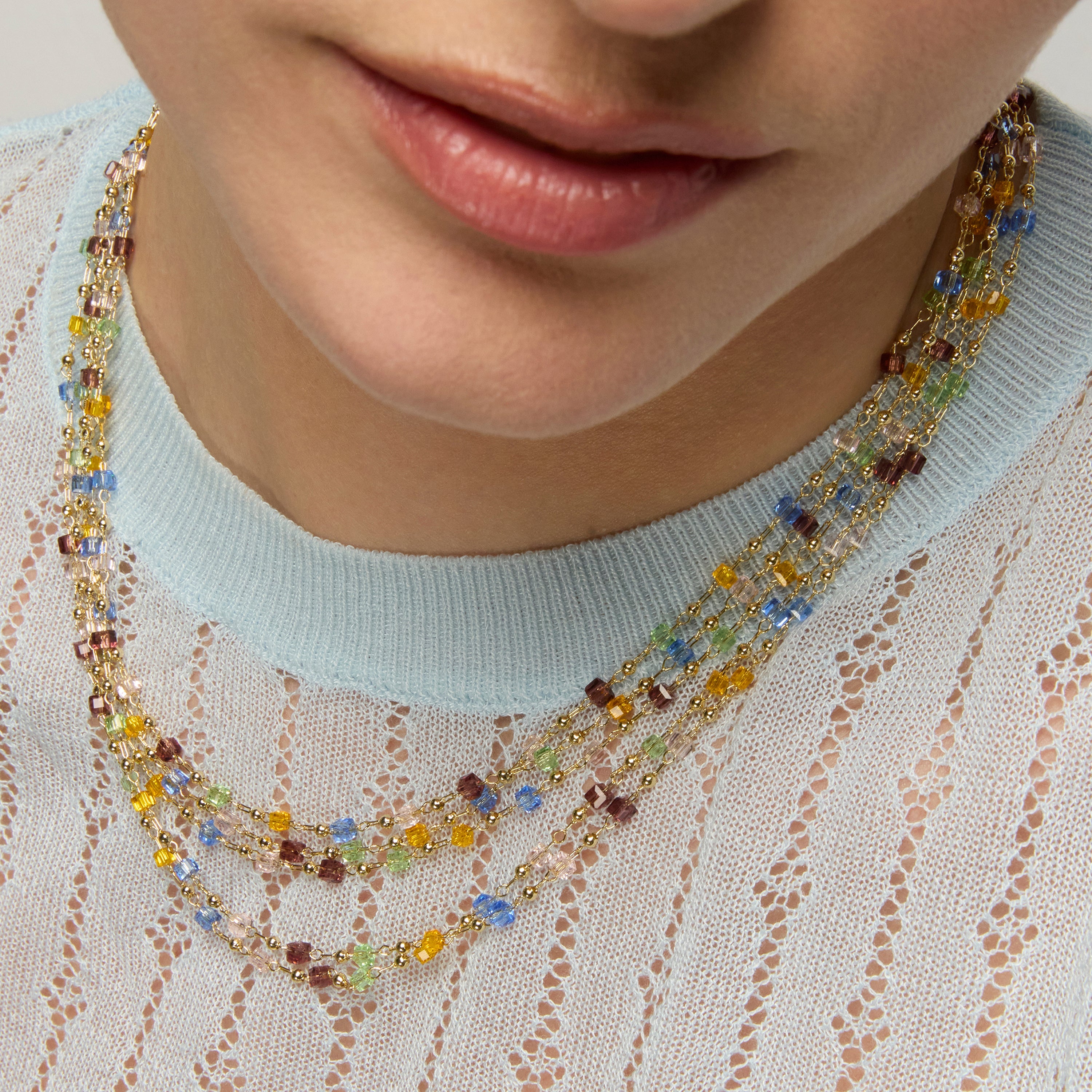 Collar de Plata de Ley 925 y Cristal Multicolor acabado oro amarillo de 18k - Goben